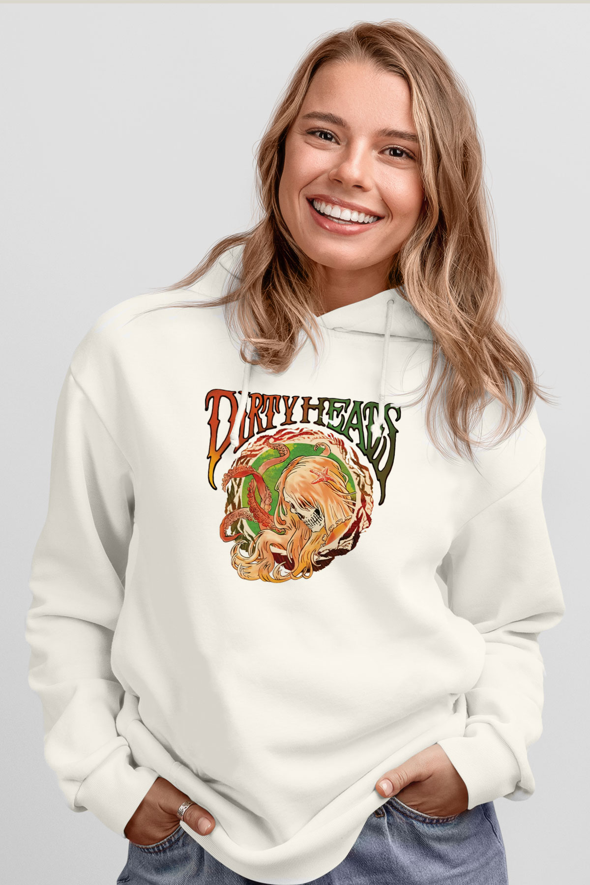 Dirty Heads Beyaz Unisex Kapüşonlu Sweatshirt