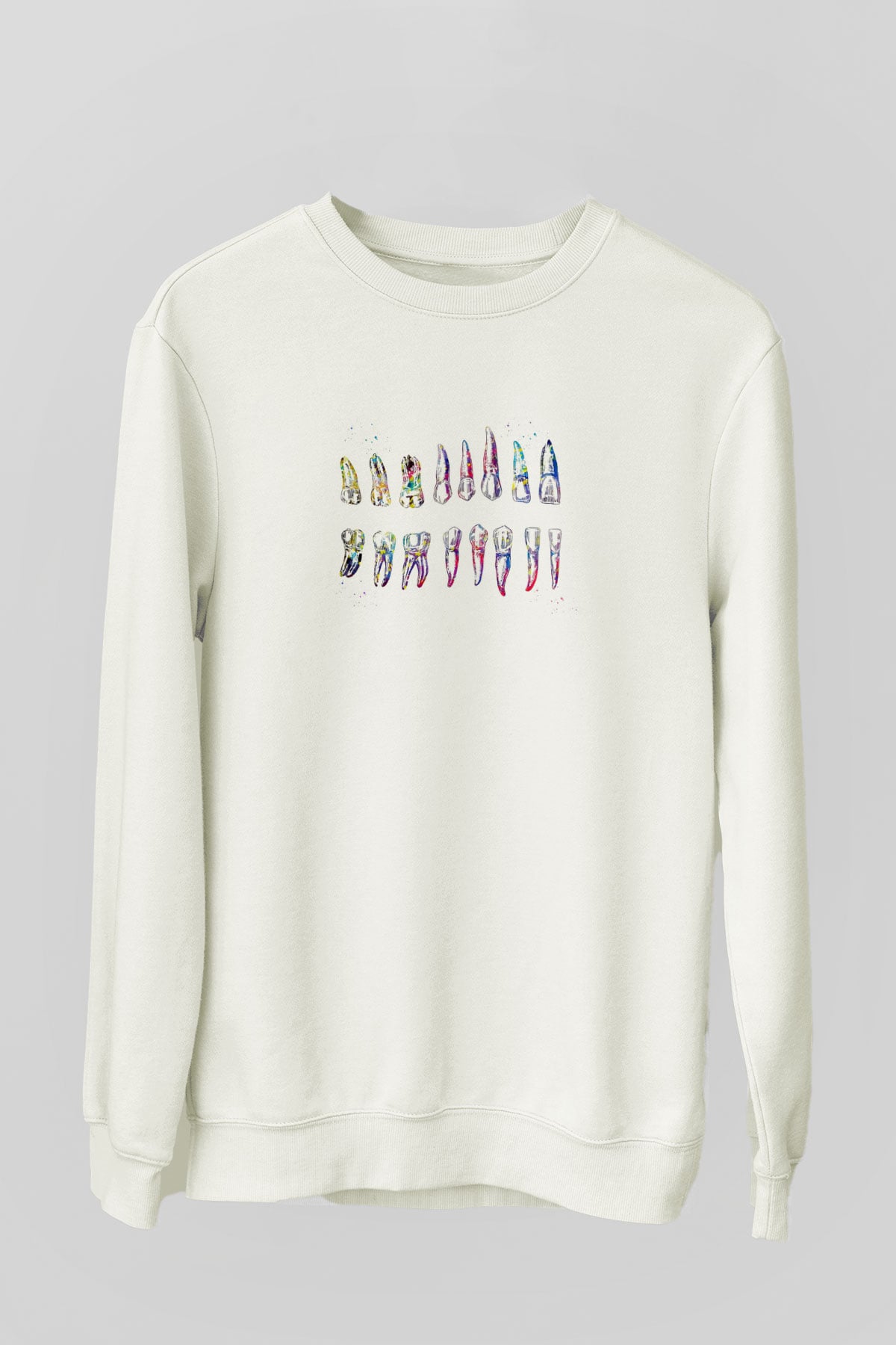 Diş Diyagramı Baskılı Unisex Ekru Sweatshirt