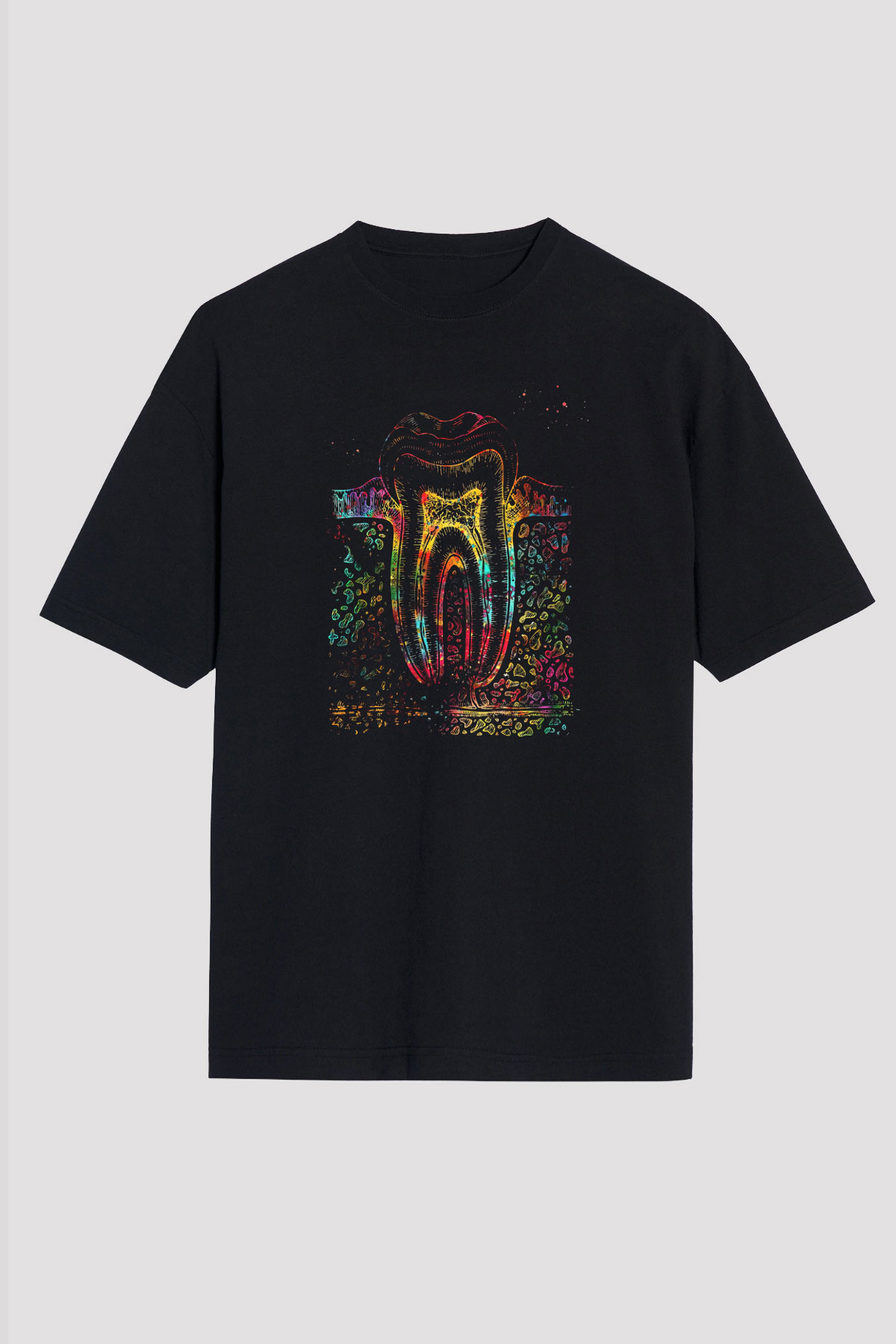 Diş Diyagramı Baskılı Unisex Oversize Tişört - Tshirt