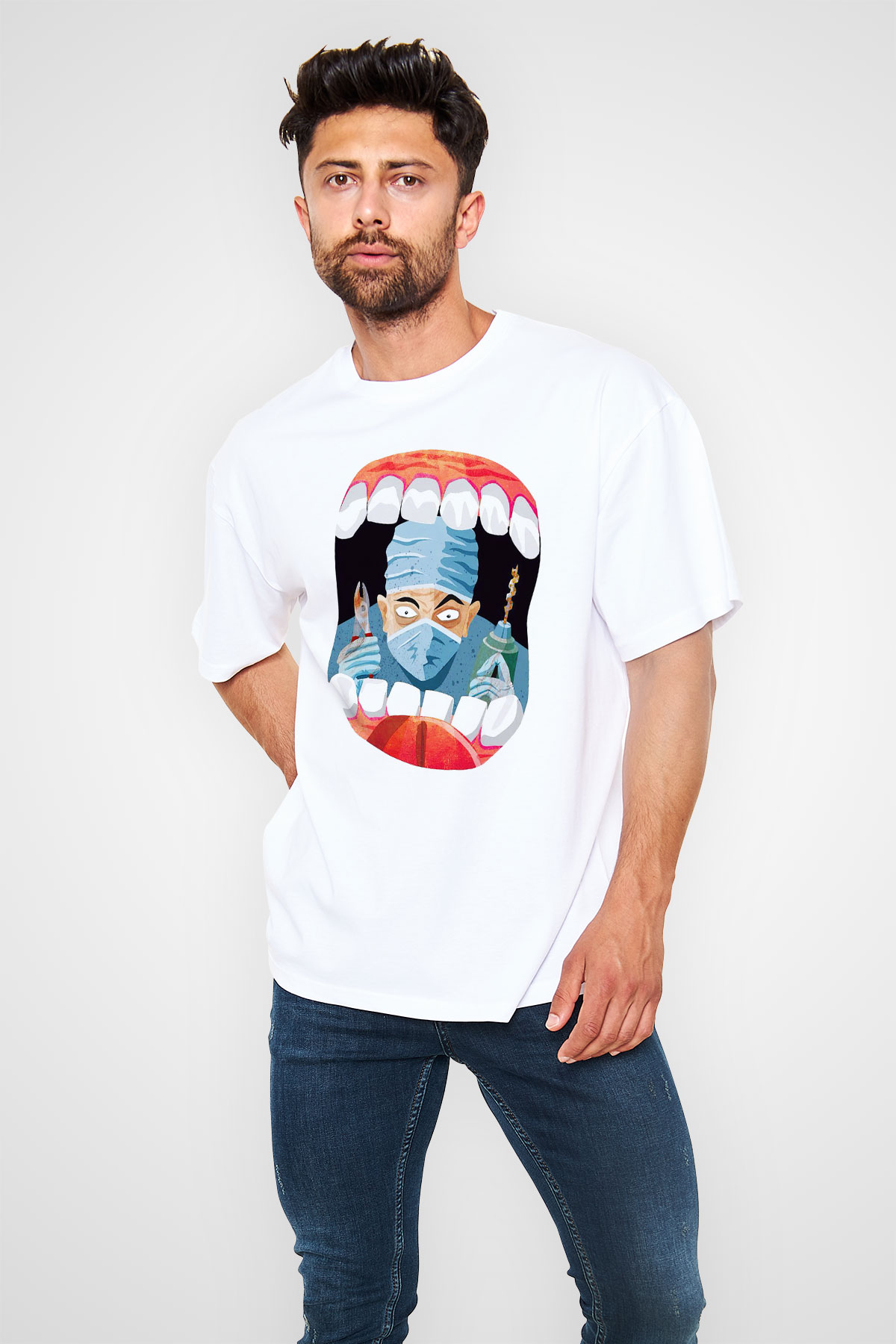 Diş hekimi Beyaz Unisex Oversize Tişört T-Shirt