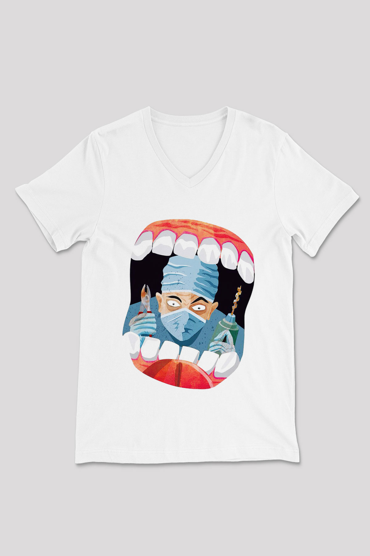 Diş hekimi Beyaz Unisex V Yaka Tişört T-Shirt
