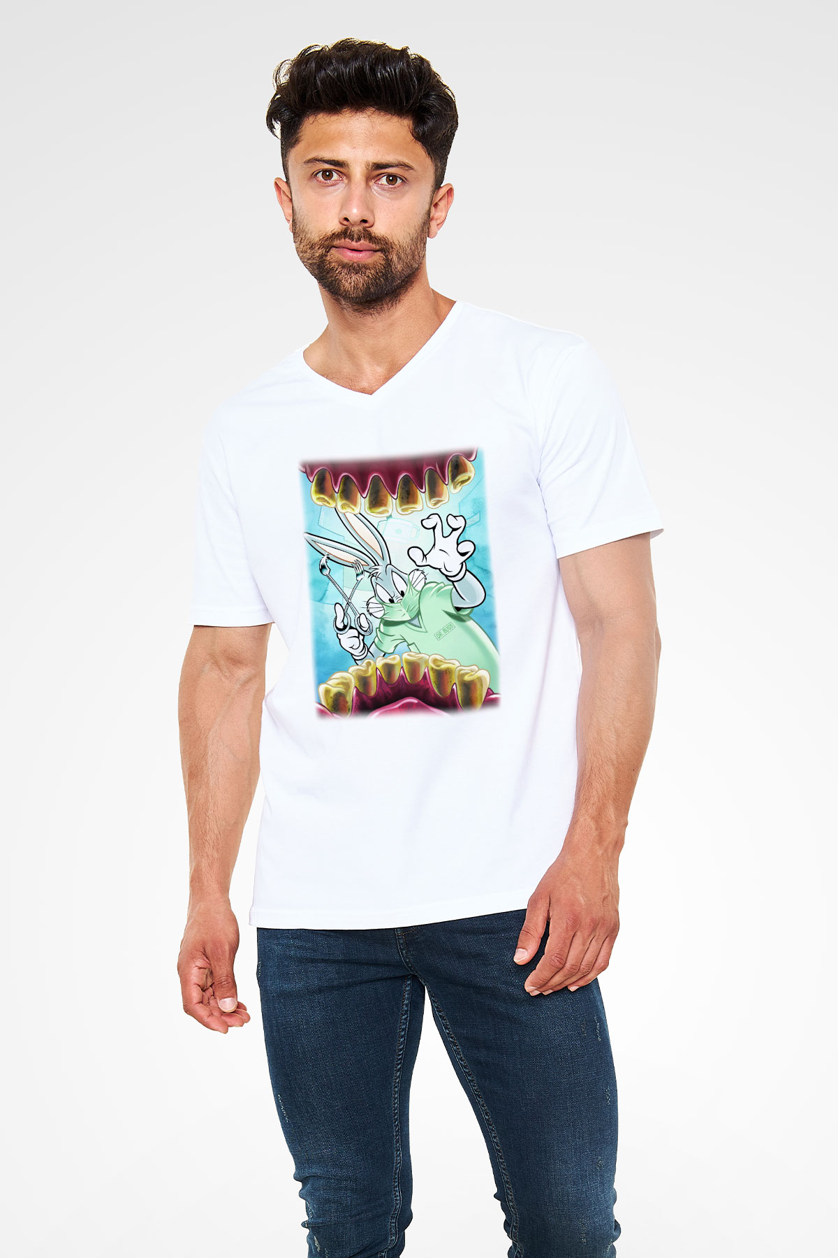 Diş hekimi Beyaz Unisex V Yaka Tişört T-Shirt