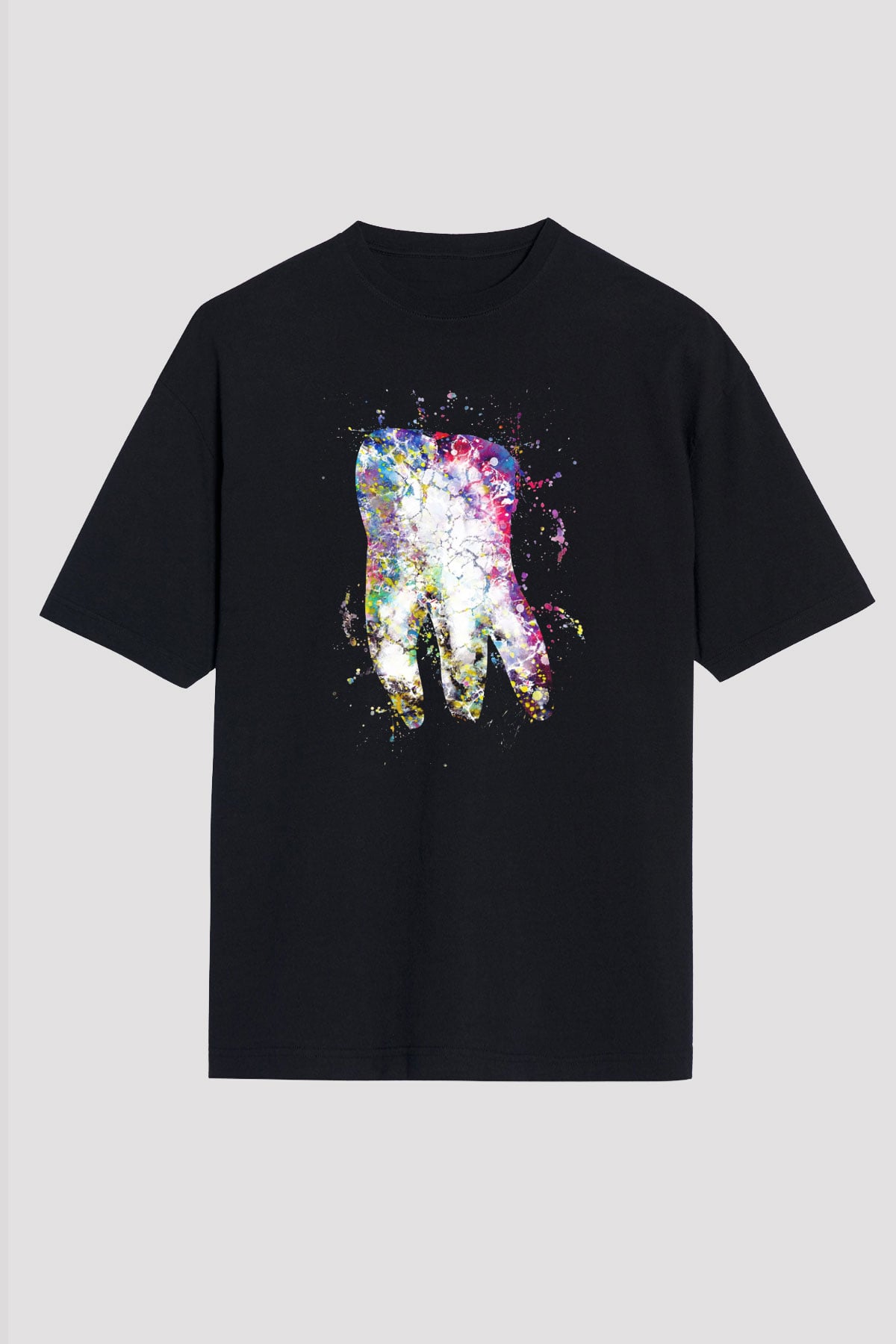 Diş İllustrasyon Baskılı Unisex Oversize Tişört - Tshirt