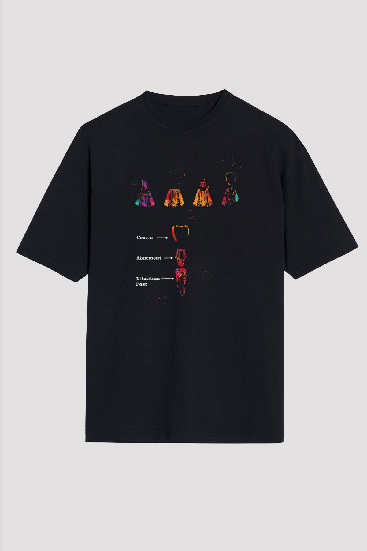 Diş İmplantları Baskılı Unisex Oversize Tişört - Tshirt