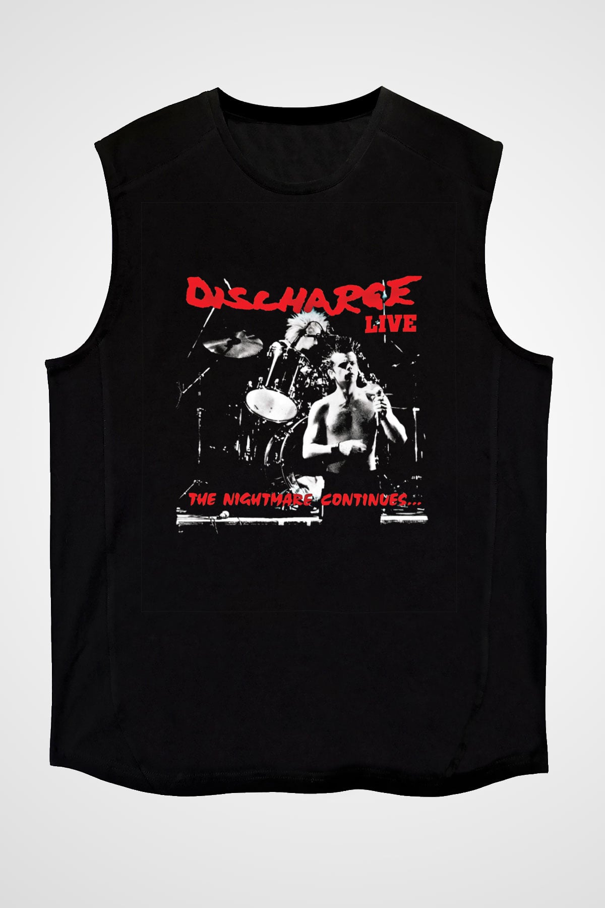 Discharge Baskılı Unisex Siyah Kolsuz Tişört