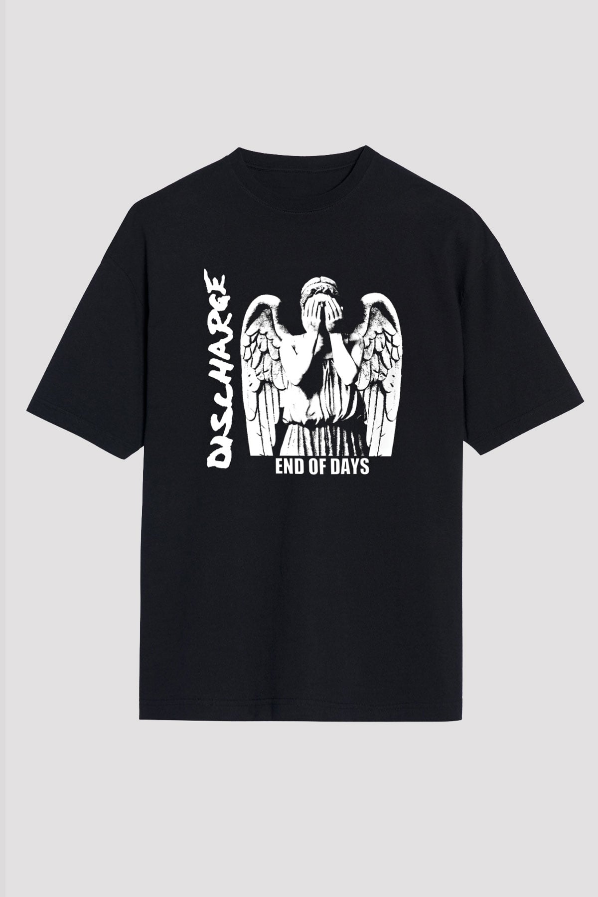 Discharge Baskılı Unisex Siyah Oversize Tişört