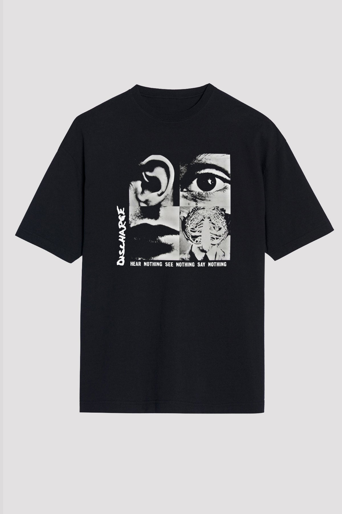 Discharge Baskılı Unisex Siyah Oversize Tişört
