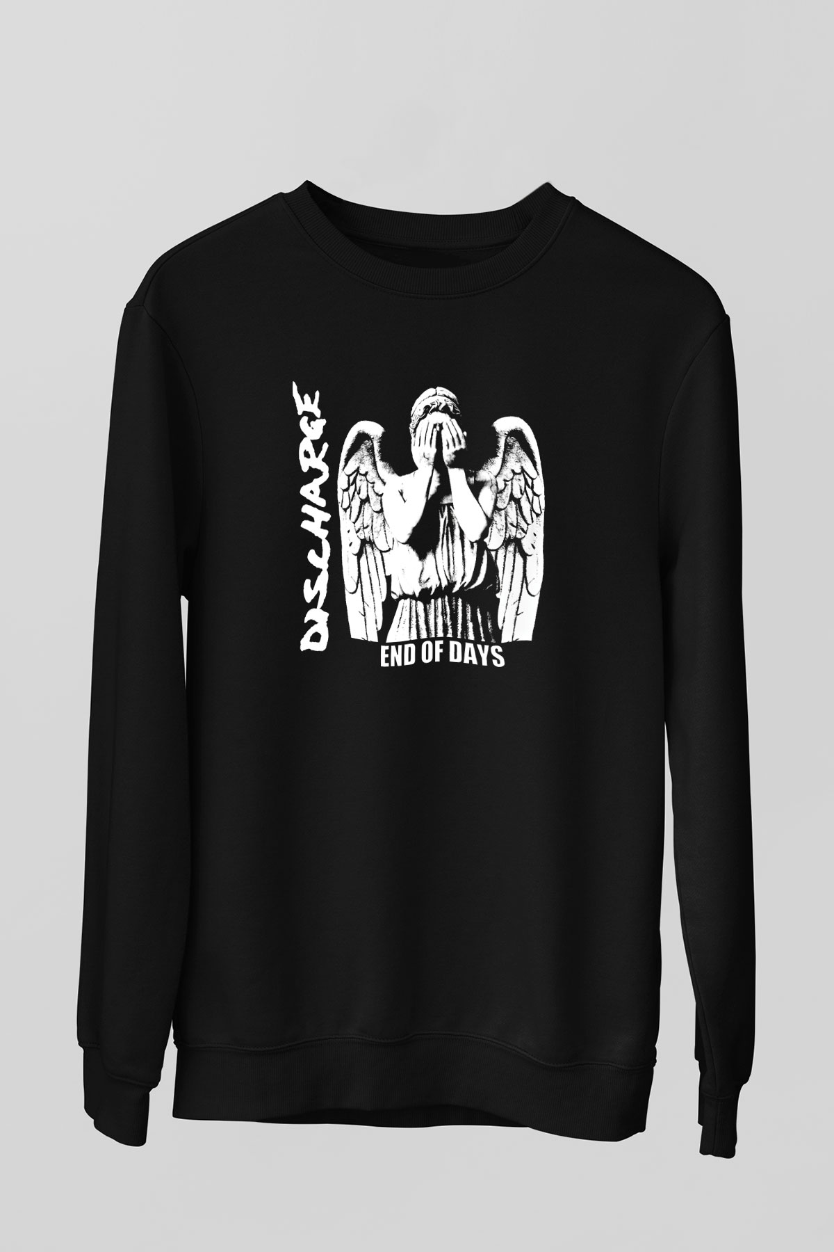 Discharge Baskılı Unisex Siyah Sweatshirt