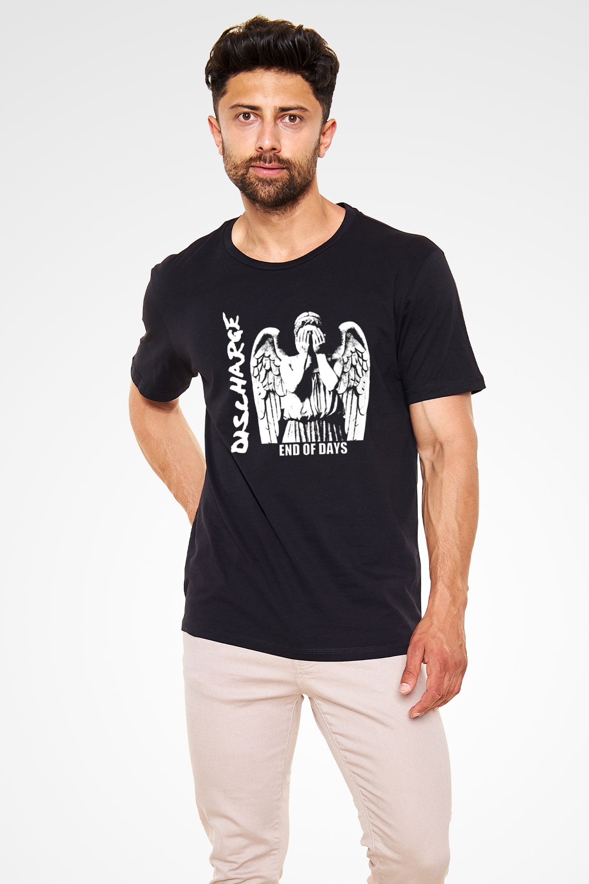 Discharge Baskılı Unisex Siyah Tişört
