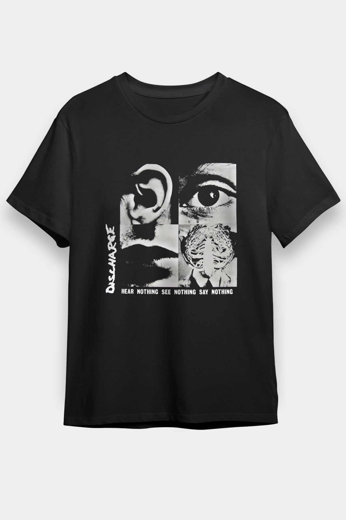 Discharge Baskılı Unisex Siyah Tişört