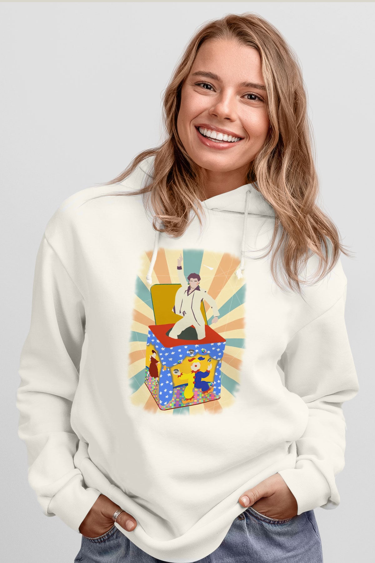 Disko Beyaz Unisex Hoodie