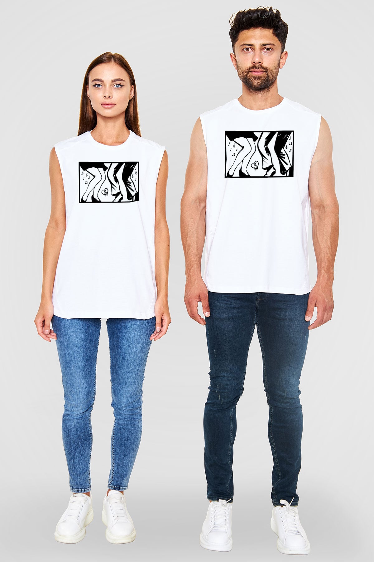 Disko Beyaz Unisex Kolsuz Tişört