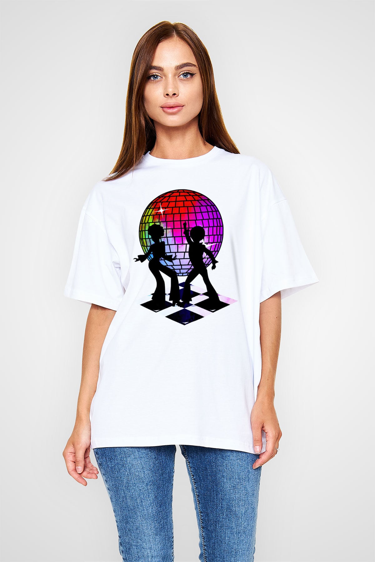 Disko Beyaz Unisex Tişört T-Shirt - TişörtFabrikası