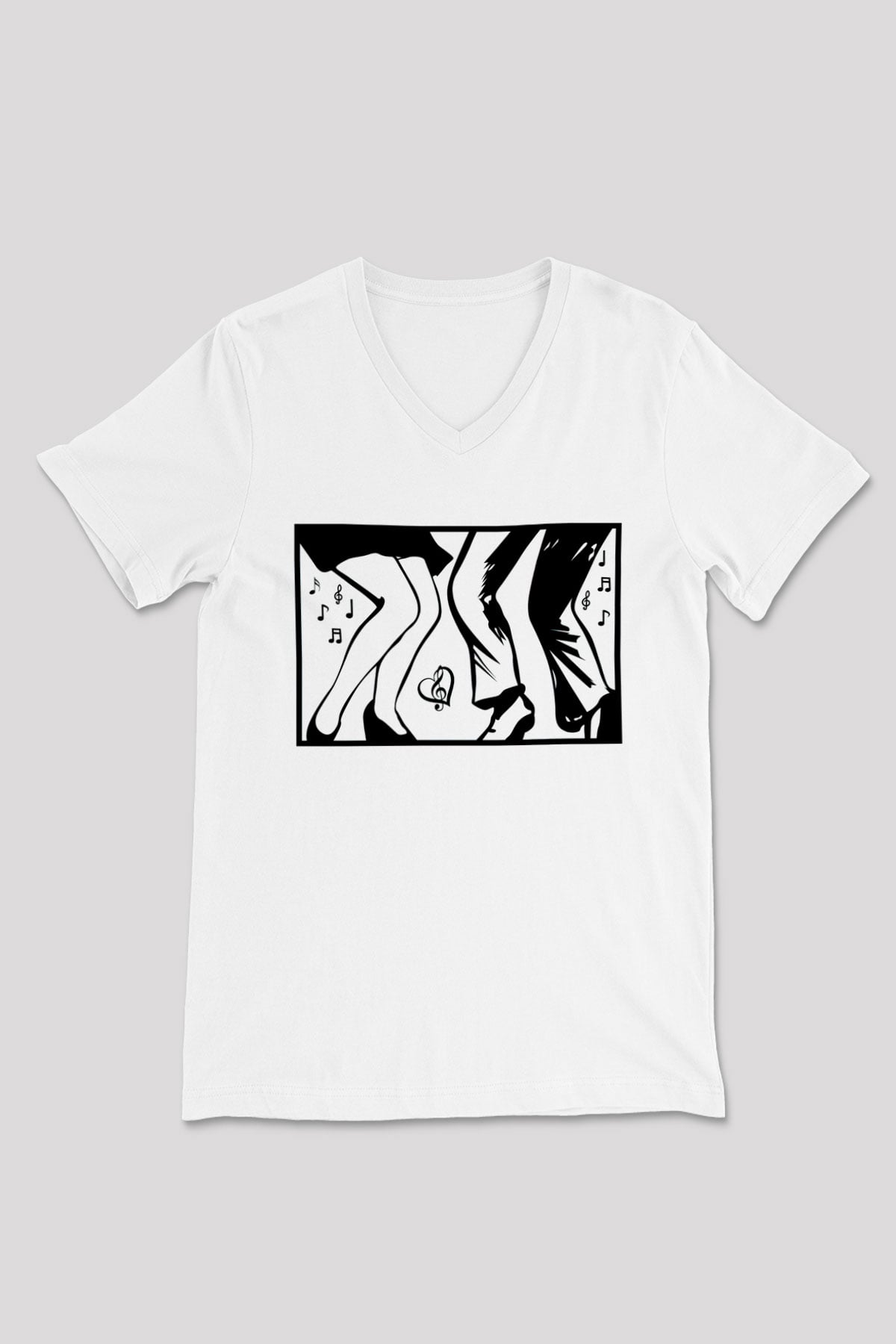 Disko Beyaz Unisex V Yaka Tişört