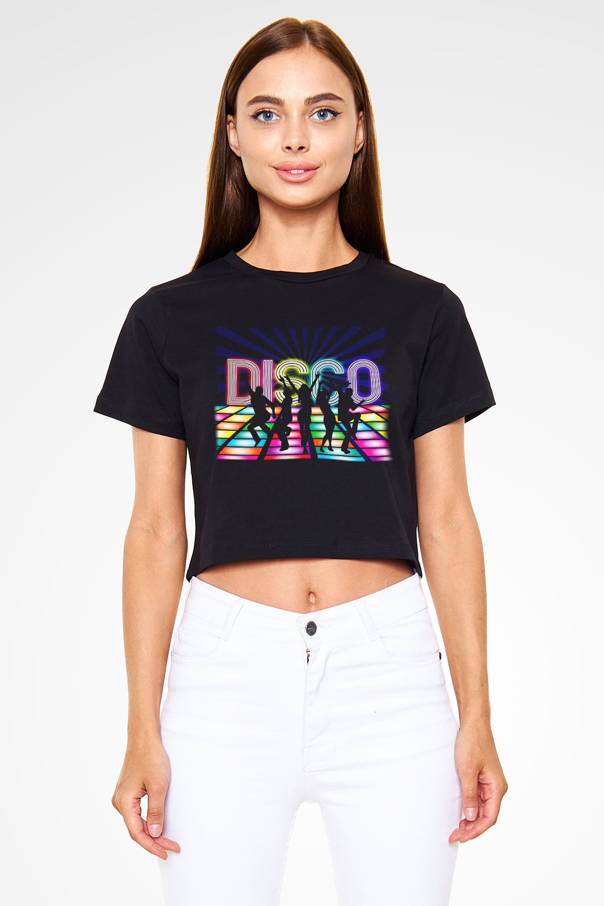 Disko Siyah Crop Top Tişört