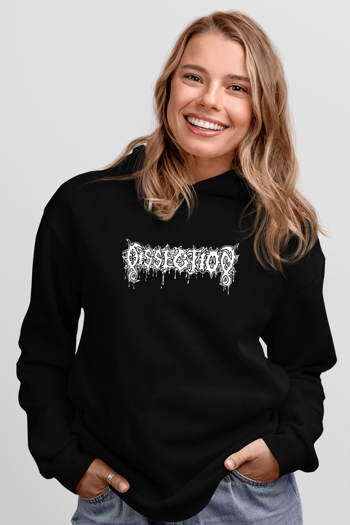 Dissection Baskılı Unisex Siyah Kapüşonlu Sweatshirt