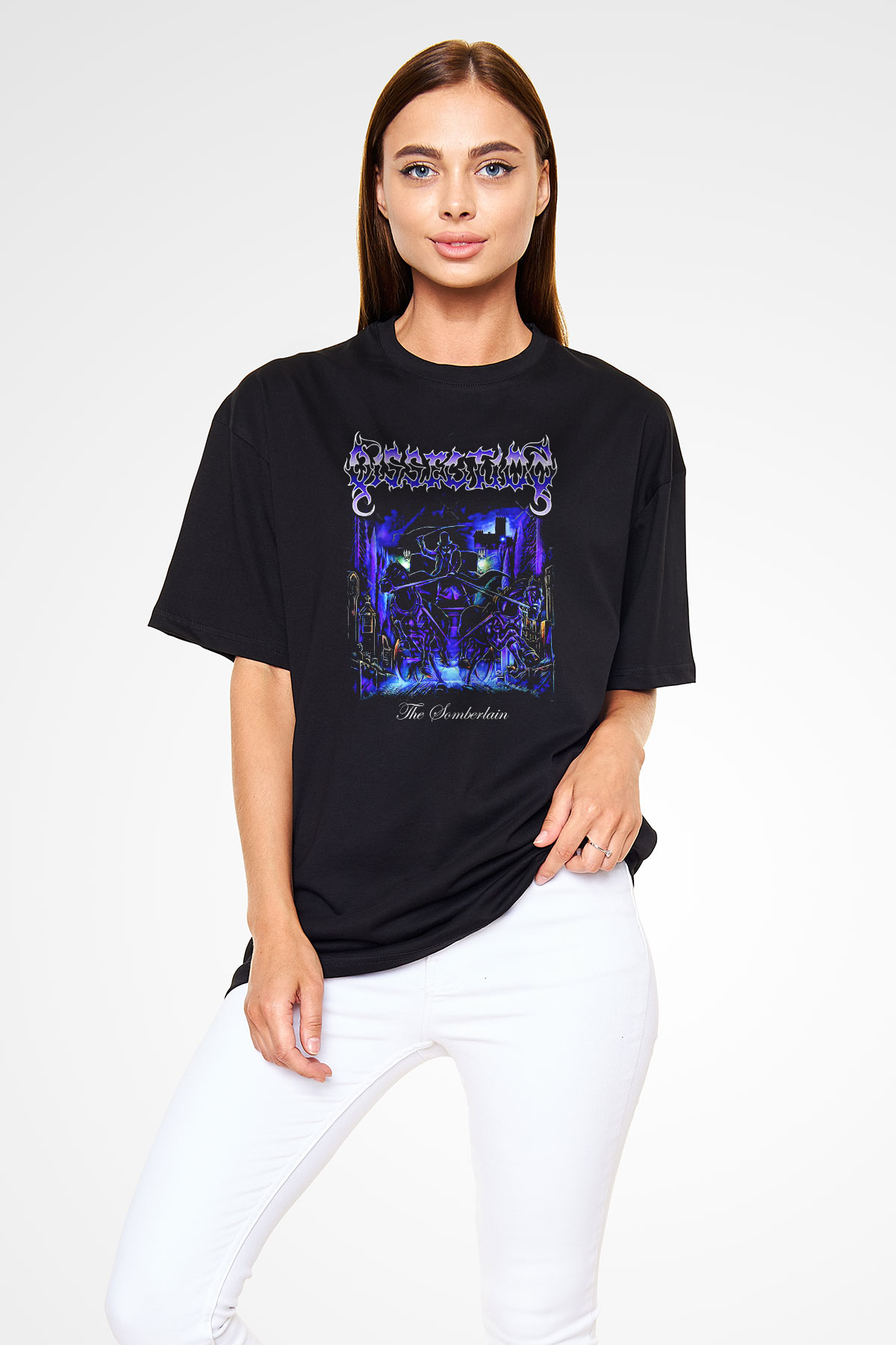 Dissection Baskılı Unisex Siyah Oversize Tişört - Tshirt