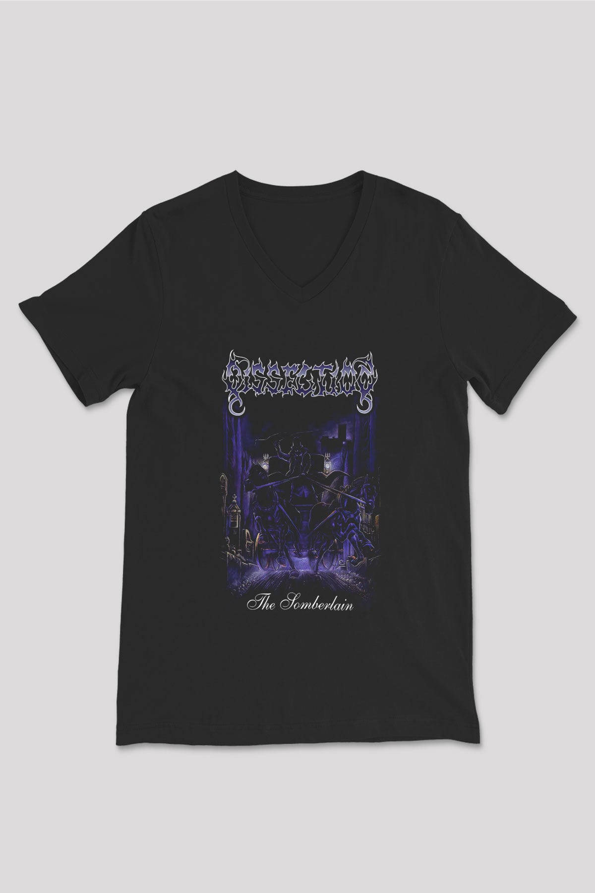 Dissection Baskılı Unisex Siyah V Yaka Tişört - Tshirt