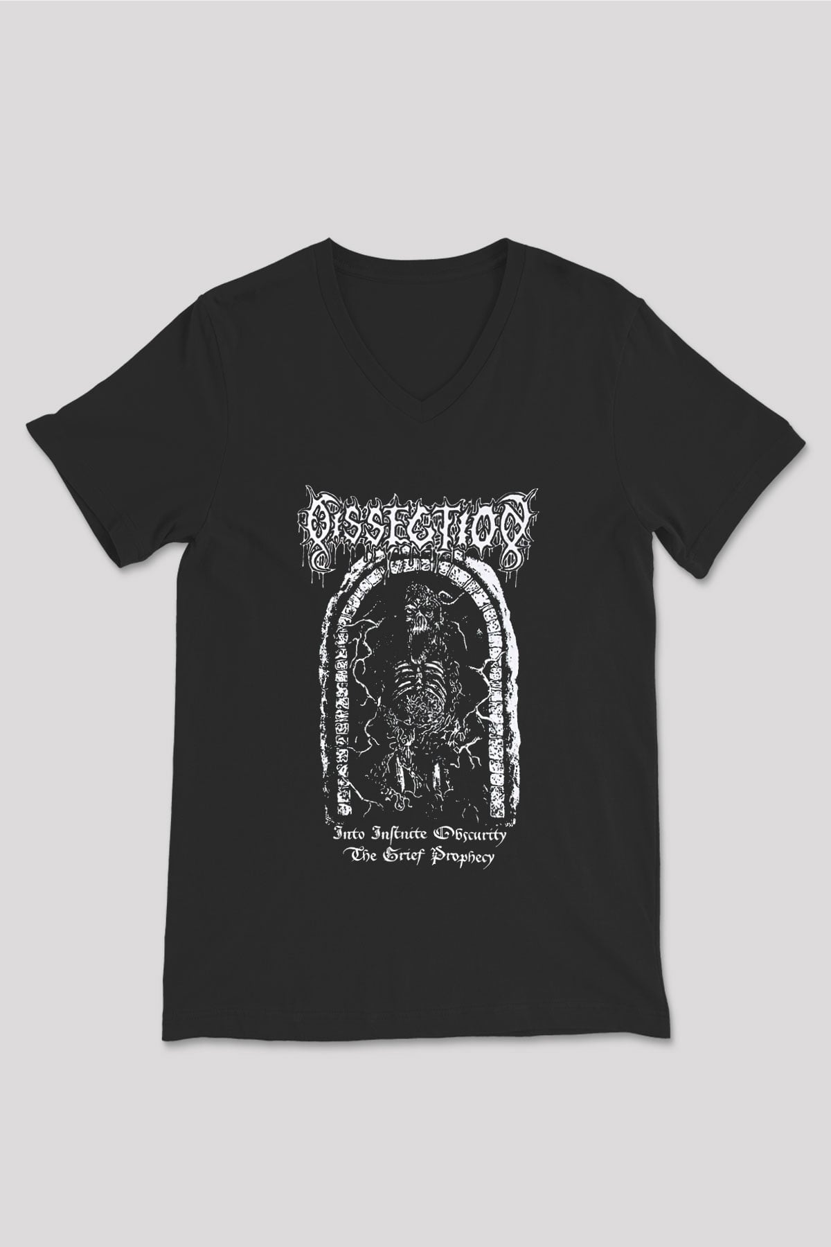 Dissection Baskılı Unisex Siyah V Yaka Tişört - Tshirt