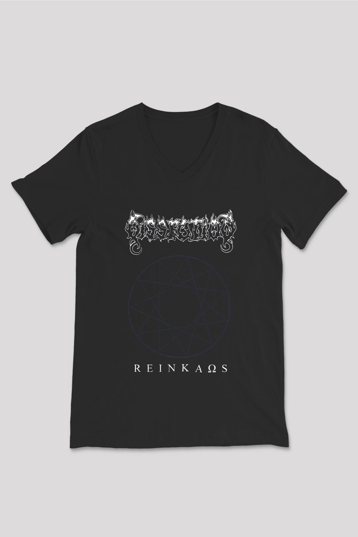 Dissection Baskılı Unisex Siyah V Yaka Tişört - Tshirt
