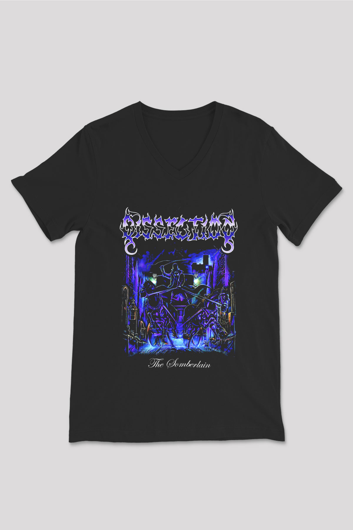 Dissection Baskılı Unisex Siyah V Yaka Tişört - Tshirt