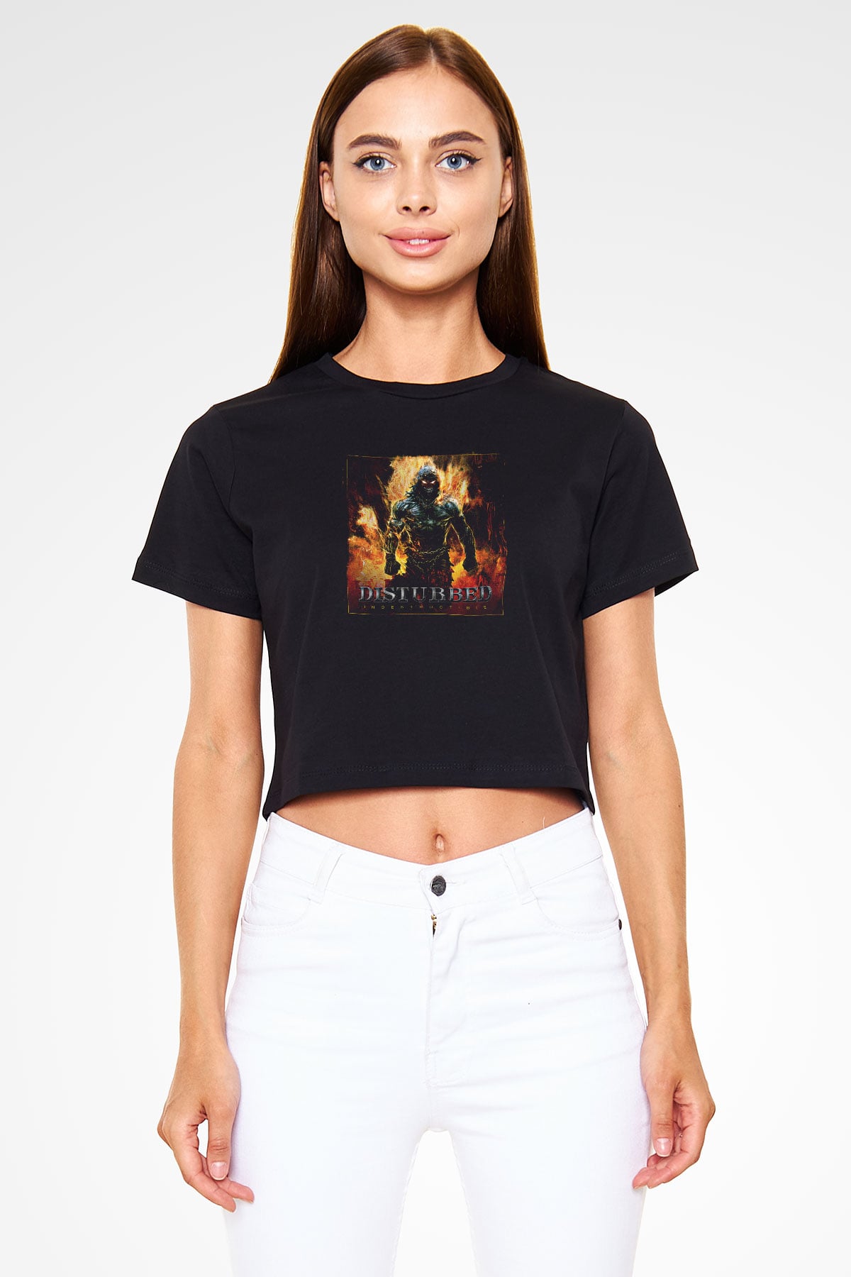 Disturbed Baskılı Unisex Siyah Crop Top Tişört