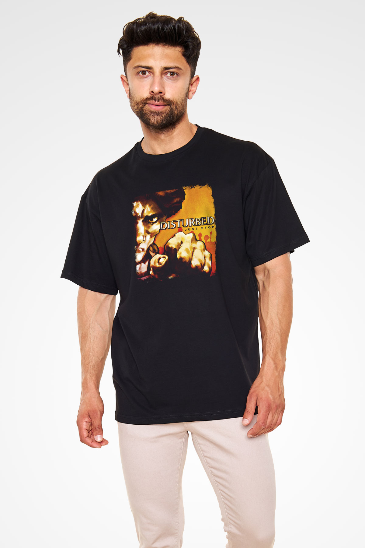 Disturbed Baskılı Unisex Siyah Oversize Tişört