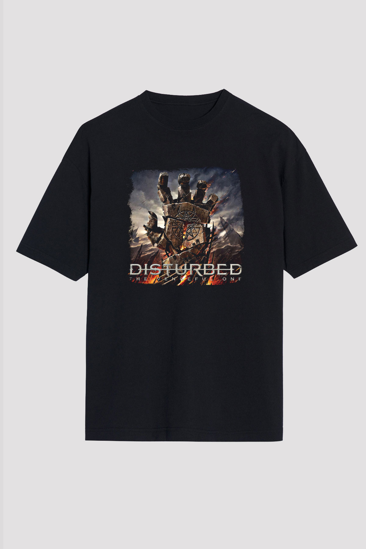 Disturbed Baskılı Unisex Siyah Oversize Tişört