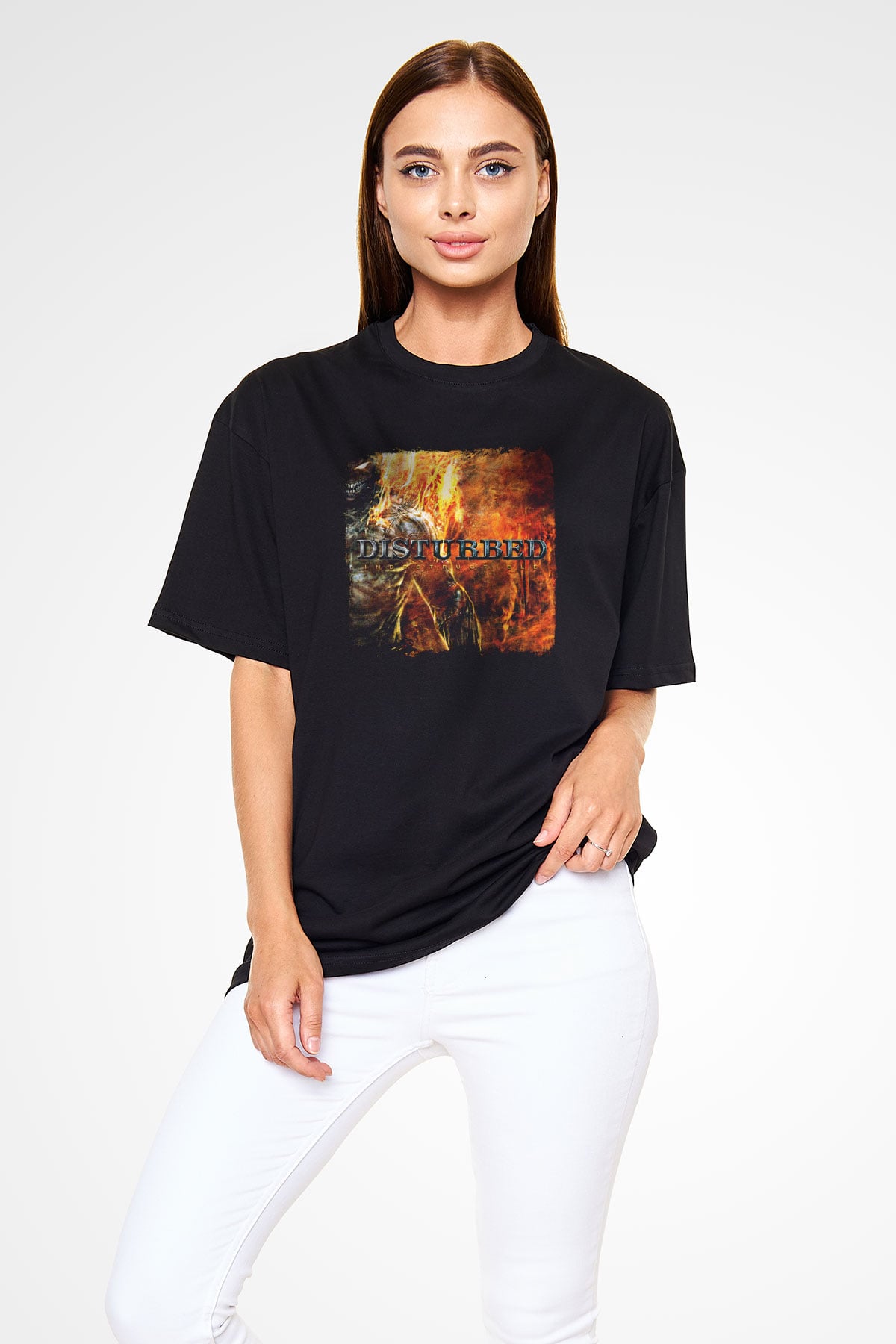 Disturbed Baskılı Unisex Siyah Oversize Tişört
