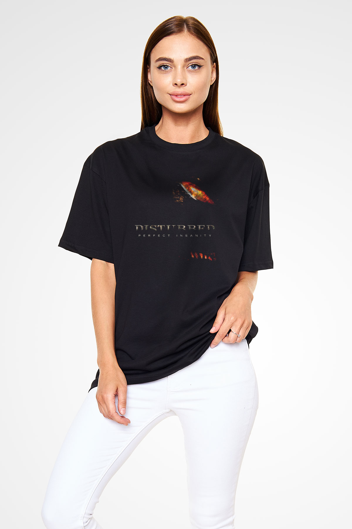 Disturbed Baskılı Unisex Siyah Oversize Tişört