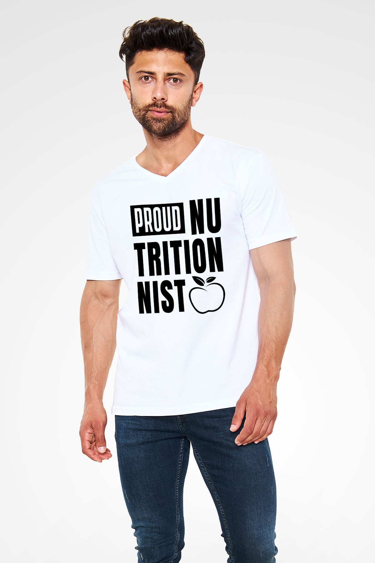 Diyetisyen Beyaz Unisex V Yaka Tişört
