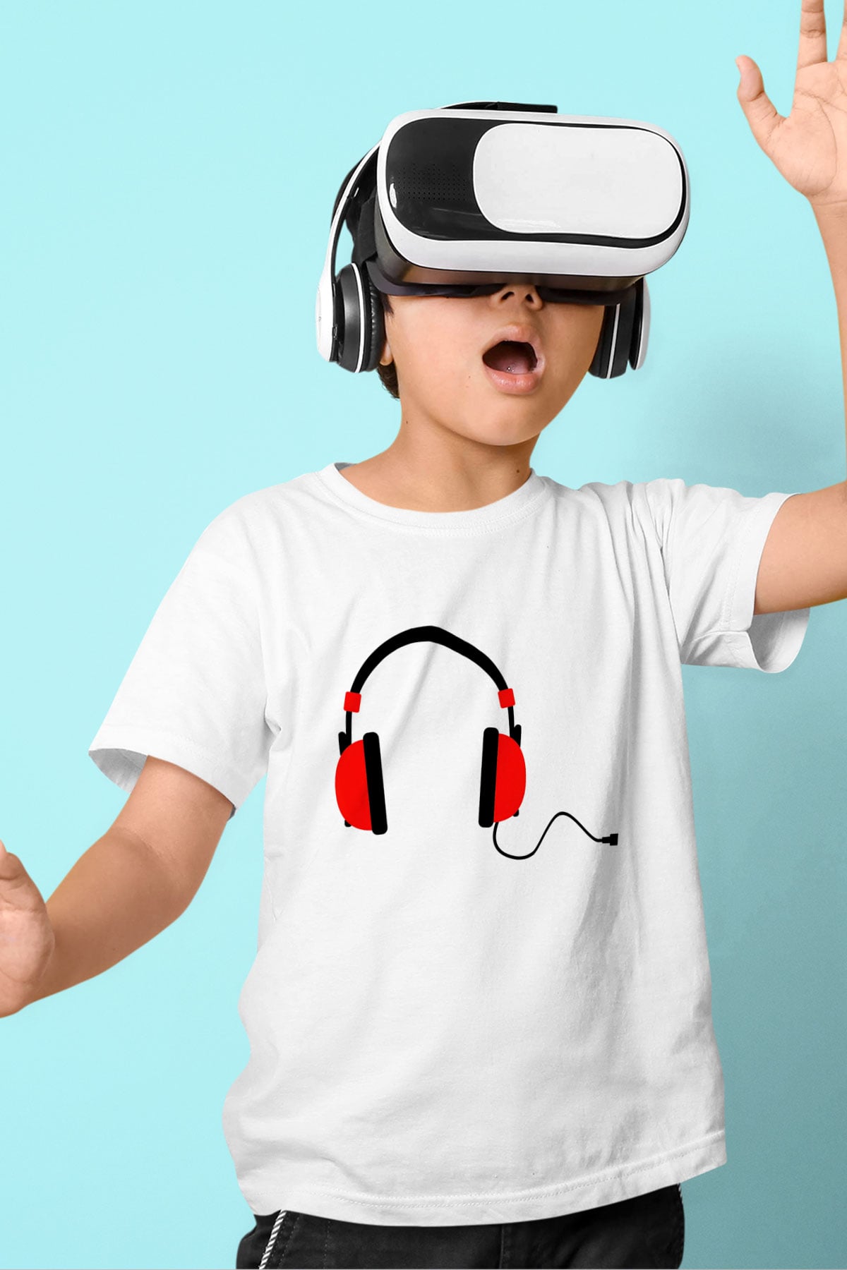 DJ Baskılı Beyaz Unisex Çocuk Tişört