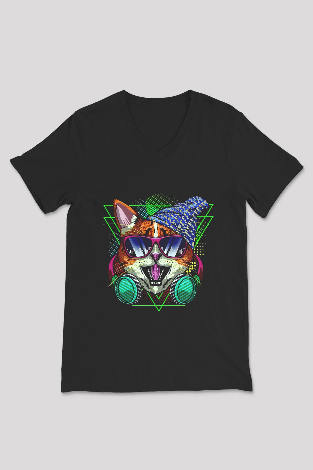 DJ Baskılı Unisex Siyah  V Yaka Tişört