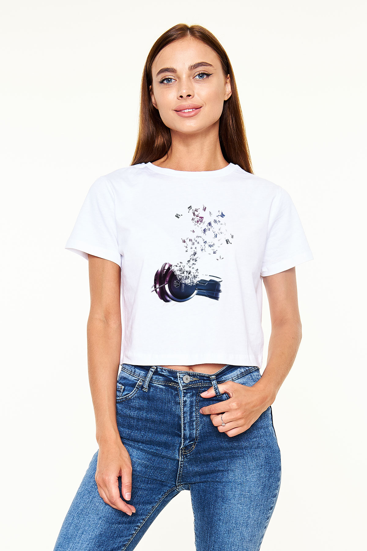 DJ Beyaz Croptop Tişört