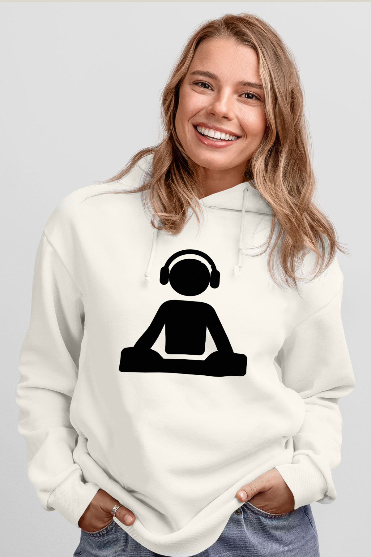 DJ Beyaz Unisex Kapşonlu Sweatshirt