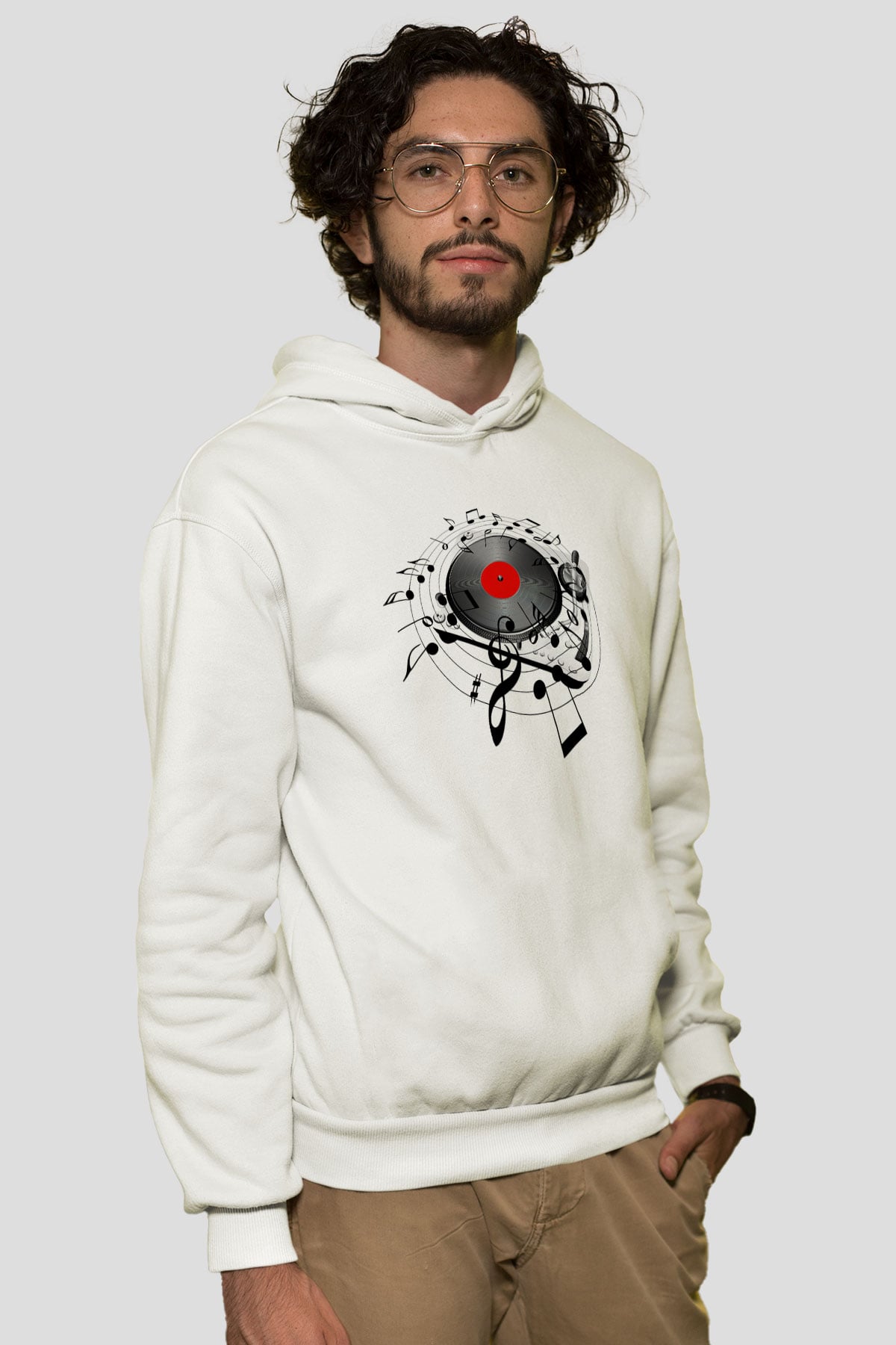 DJ Beyaz Unisex Kapşonlu Sweatshirt