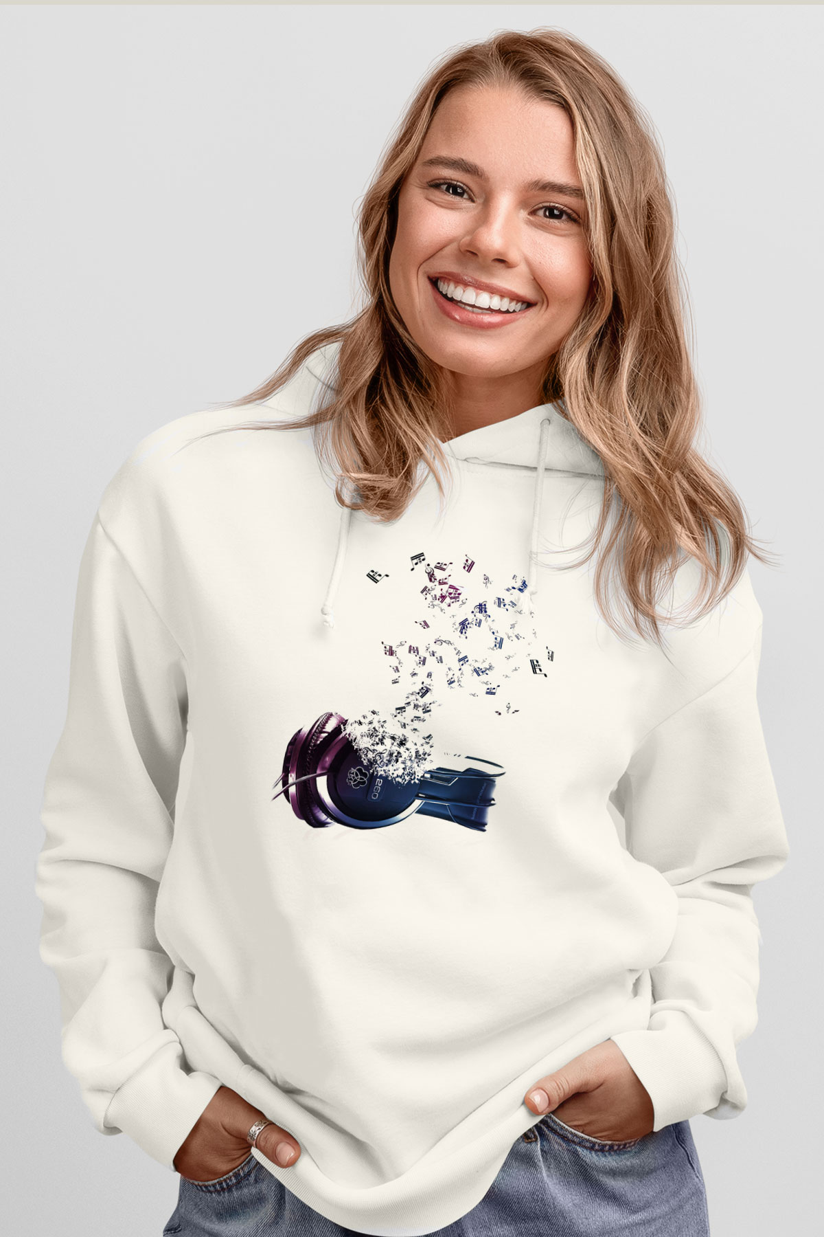 DJ Beyaz Unisex Kapşonlu Sweatshirt