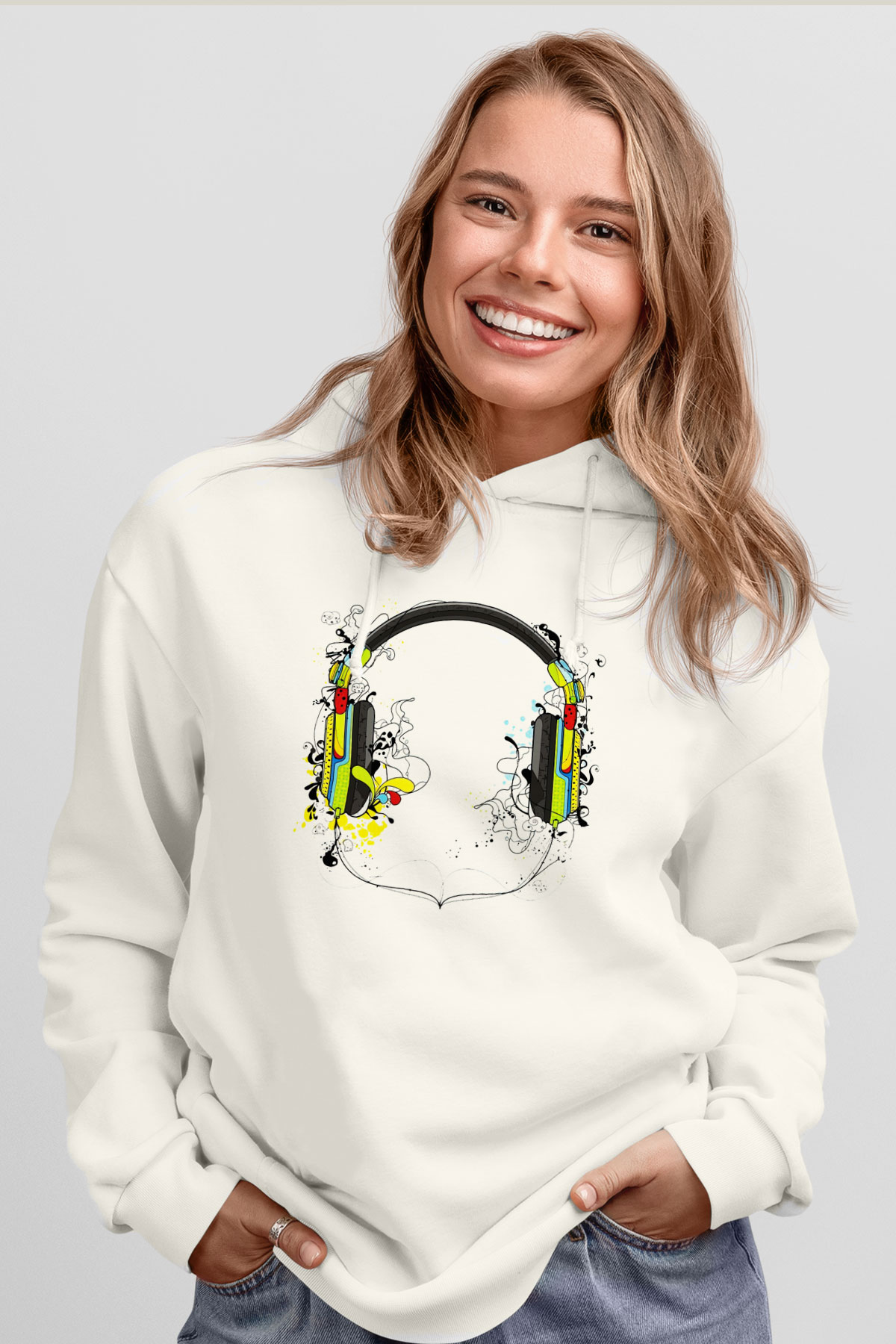 DJ Beyaz Unisex Kapşonlu Sweatshirt