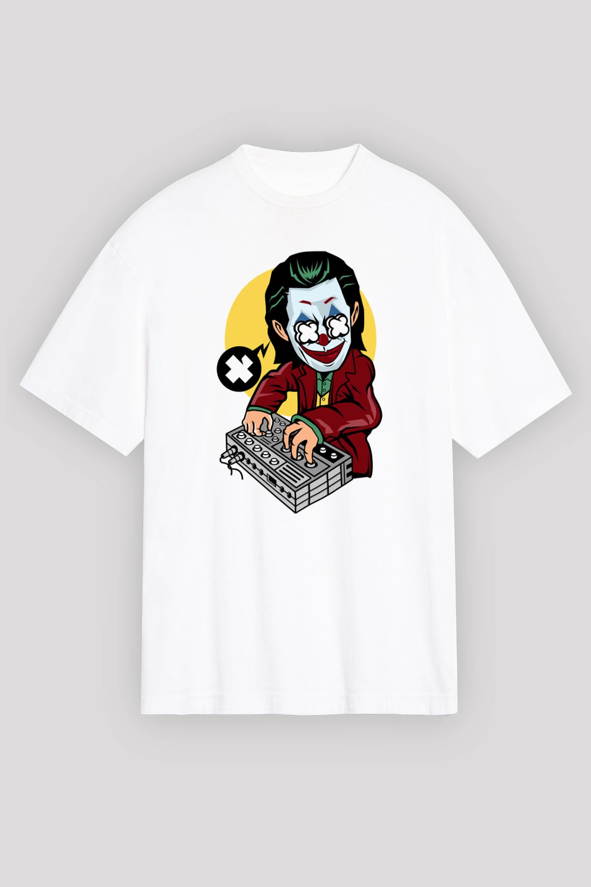 Dj Joker Baskılı Unisex Beyaz Oversize Tişört