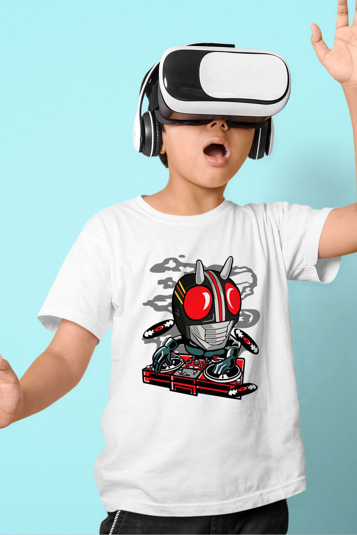 DJ Kamen Baskılı Unisex Beyaz Çocuk Tişört