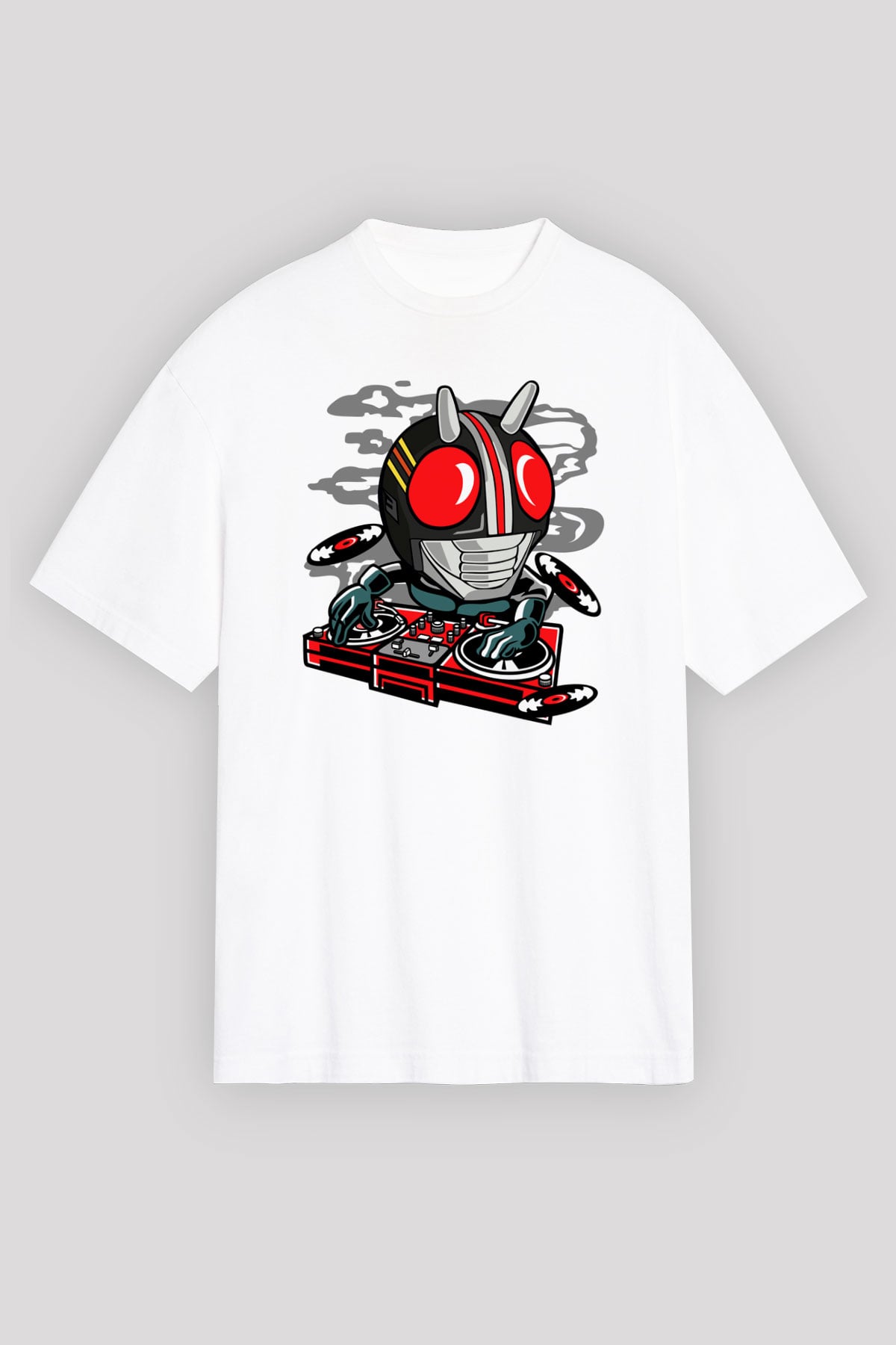 DJ Kamen Baskılı Unisex Beyaz Oversize Tişört