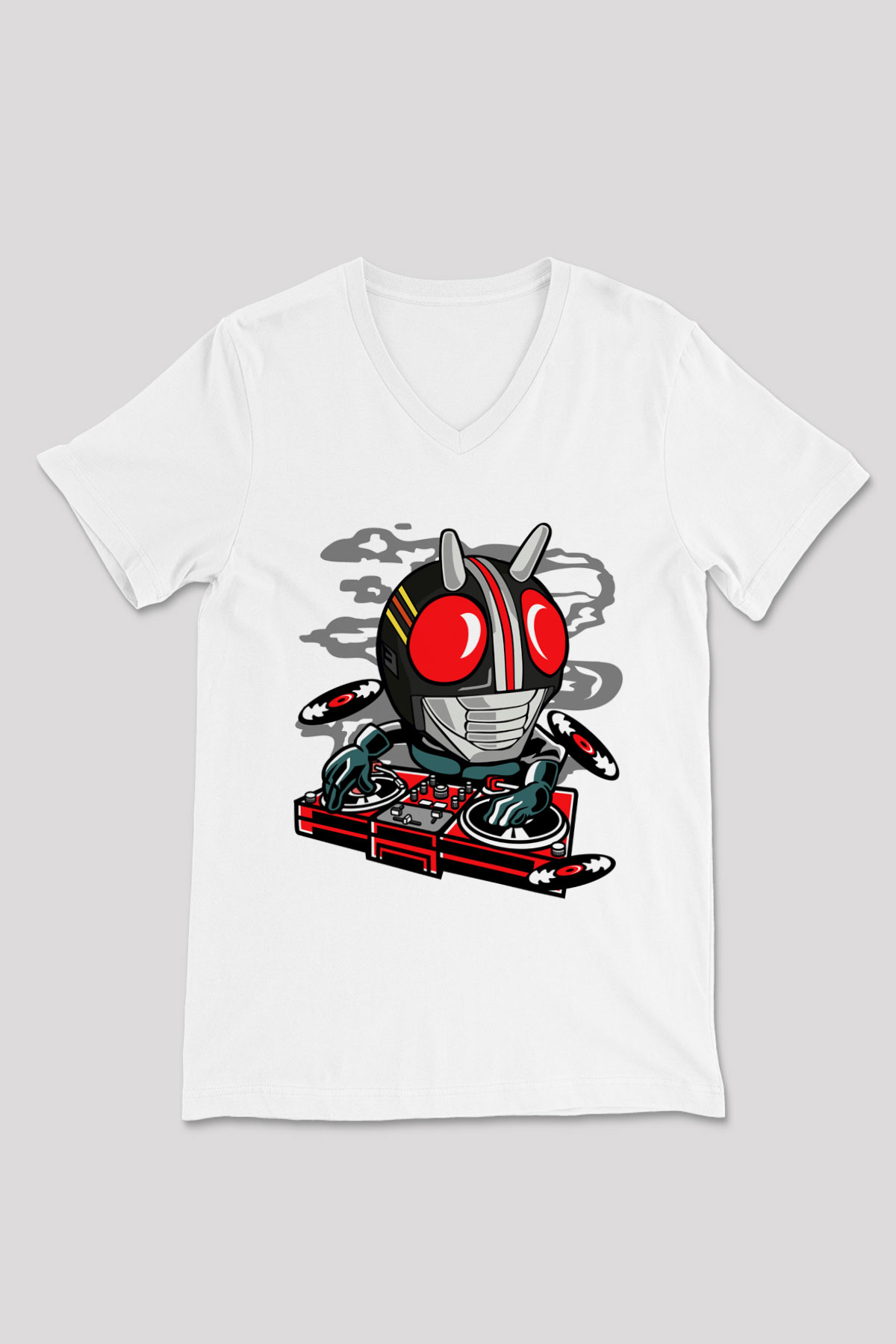 DJ Kamen Baskılı Unisex Beyaz V Yaka Tişört
