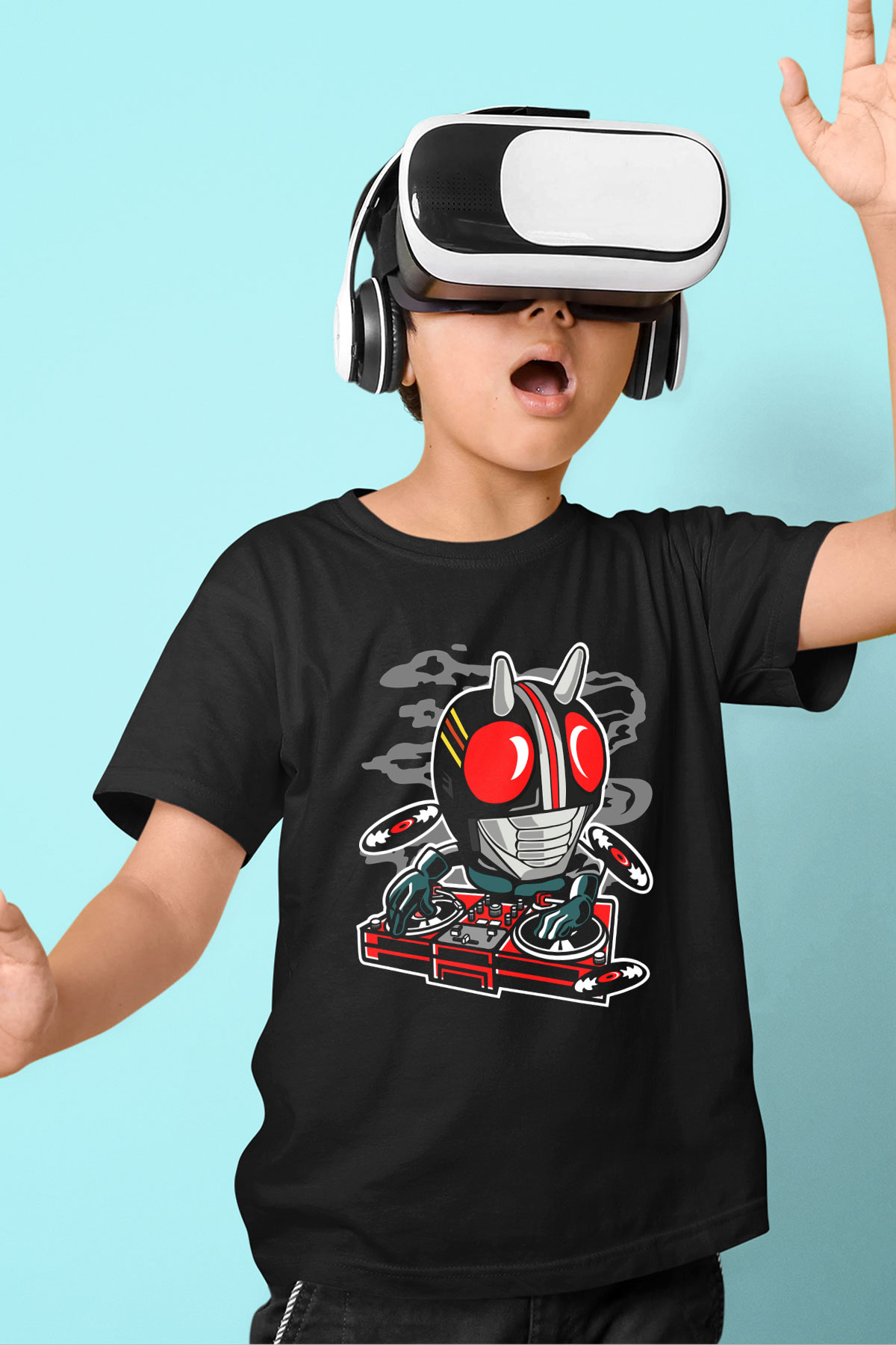 DJ Kamen Baskılı Unisex Siyah Çocuk Tişört