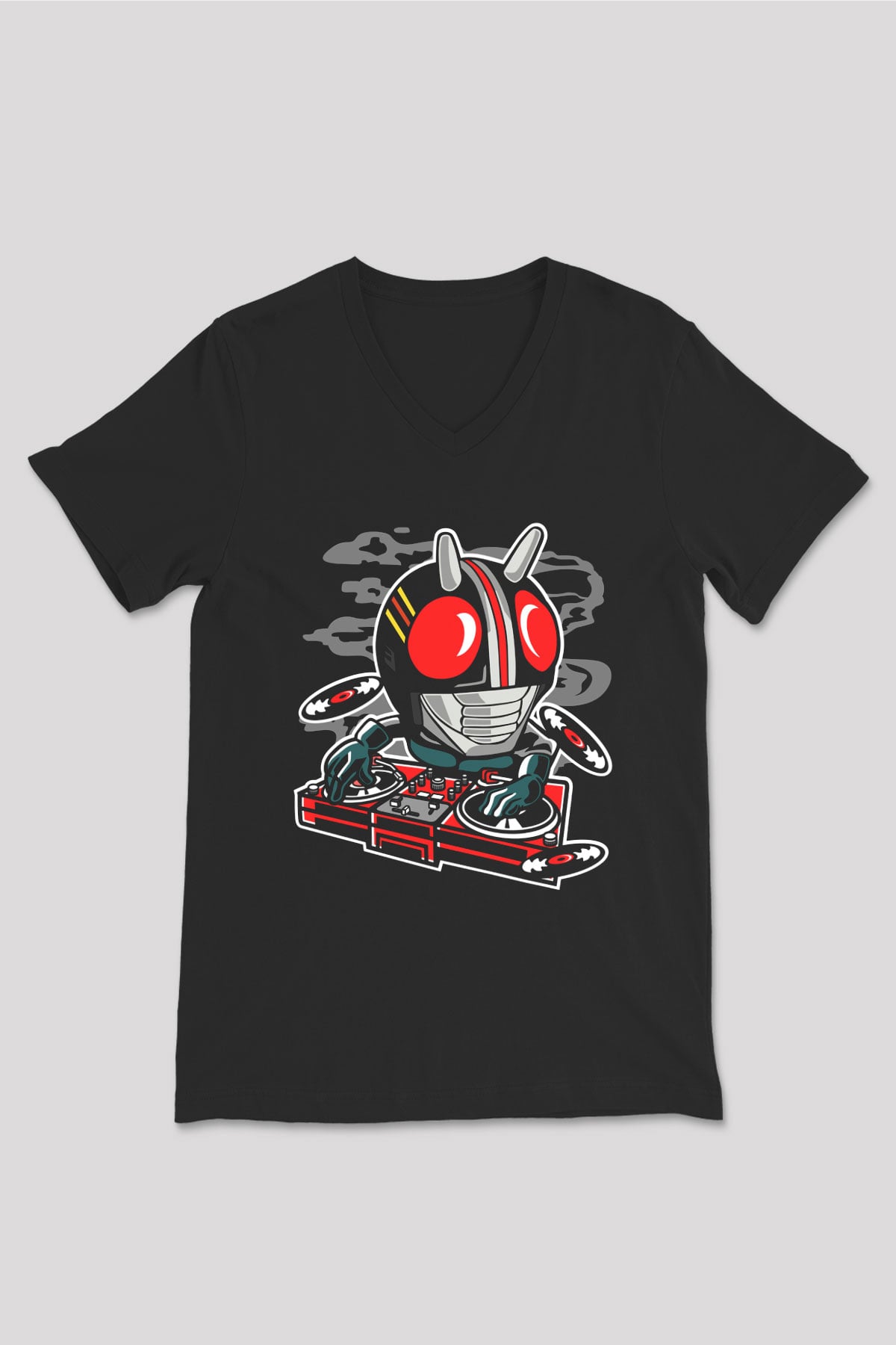 DJ Kamen Baskılı Unisex Siyah V Yaka Tişört