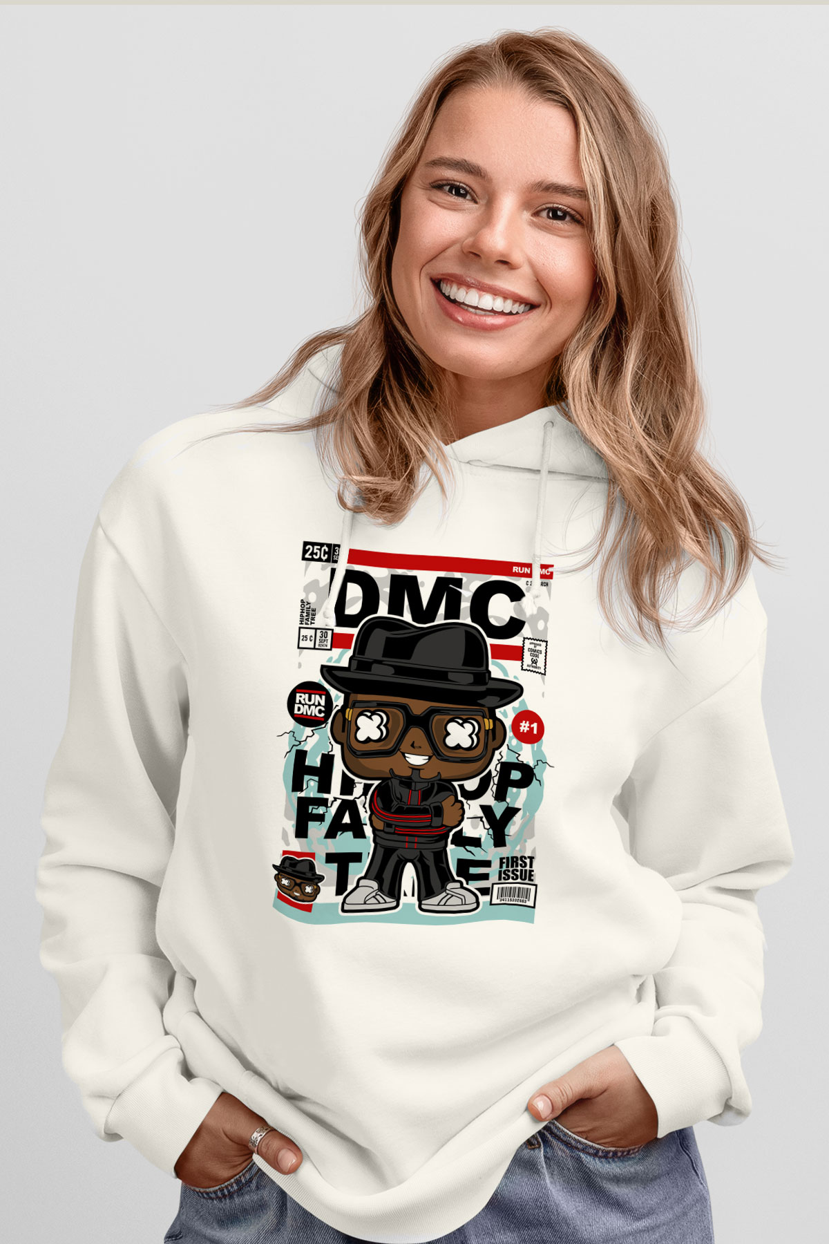 Dj Run - DMC - Baskılı Unisex Beyaz Hoodie