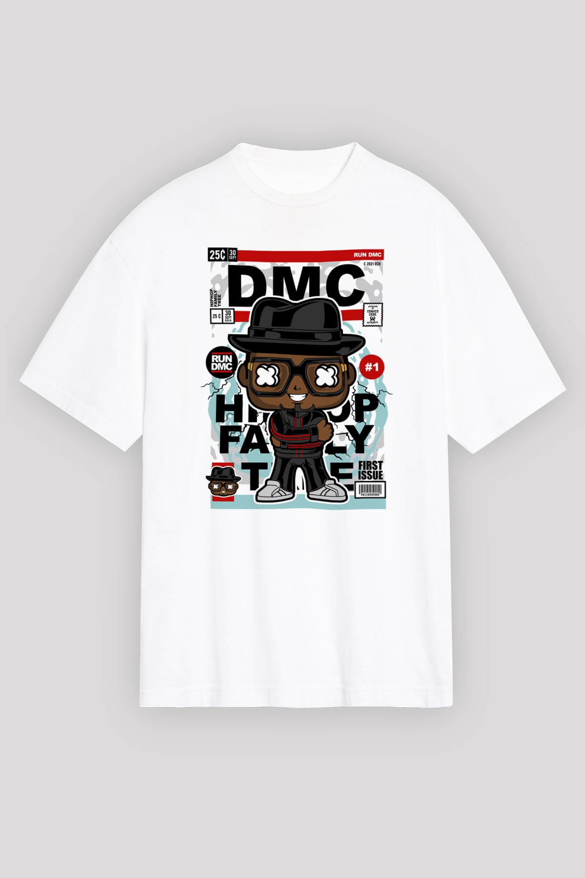 Dj Run - DMC - Baskılı Unisex Beyaz Oversize Tişört