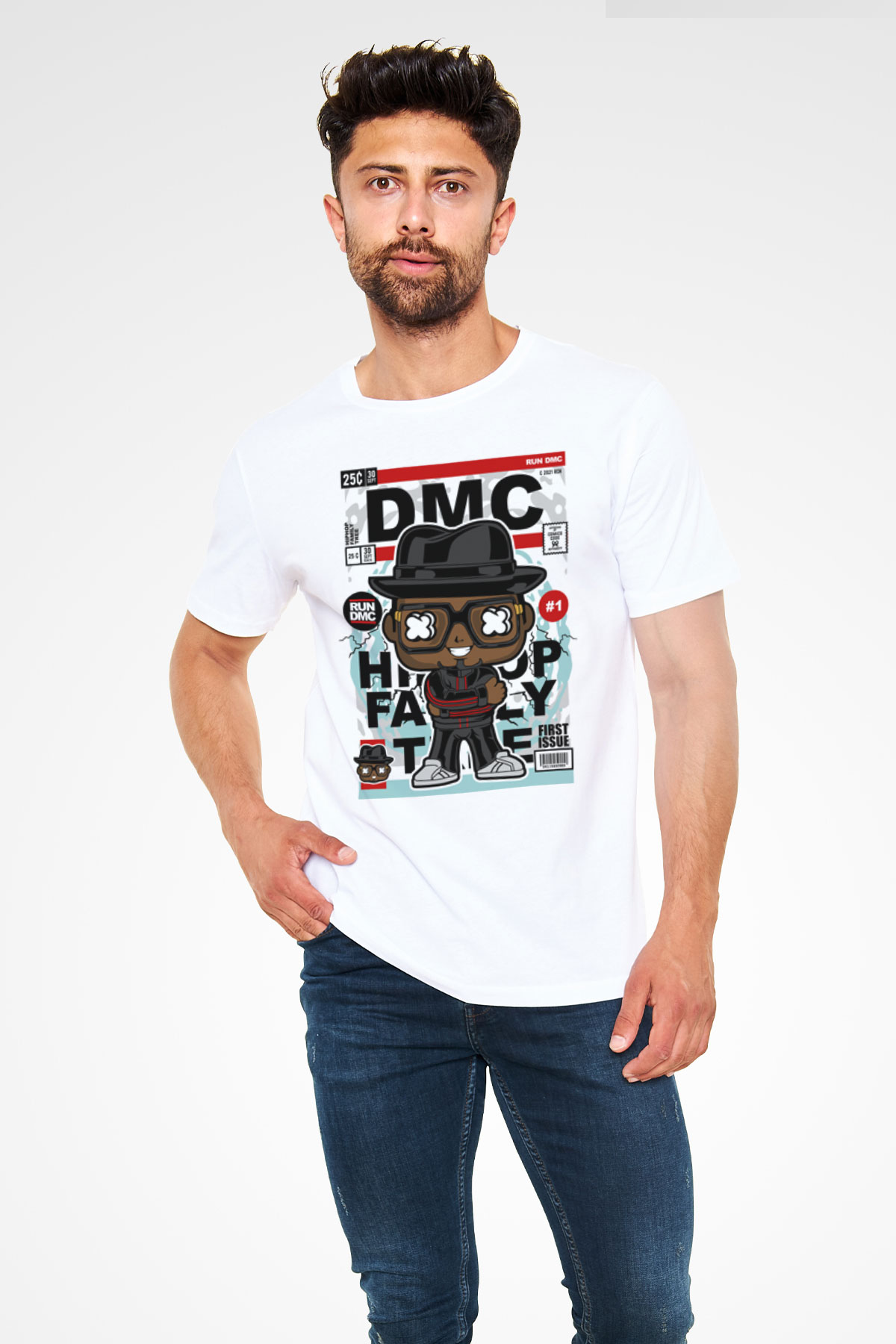 Dj Run - DMC - Baskılı Unisex Beyaz Tişört