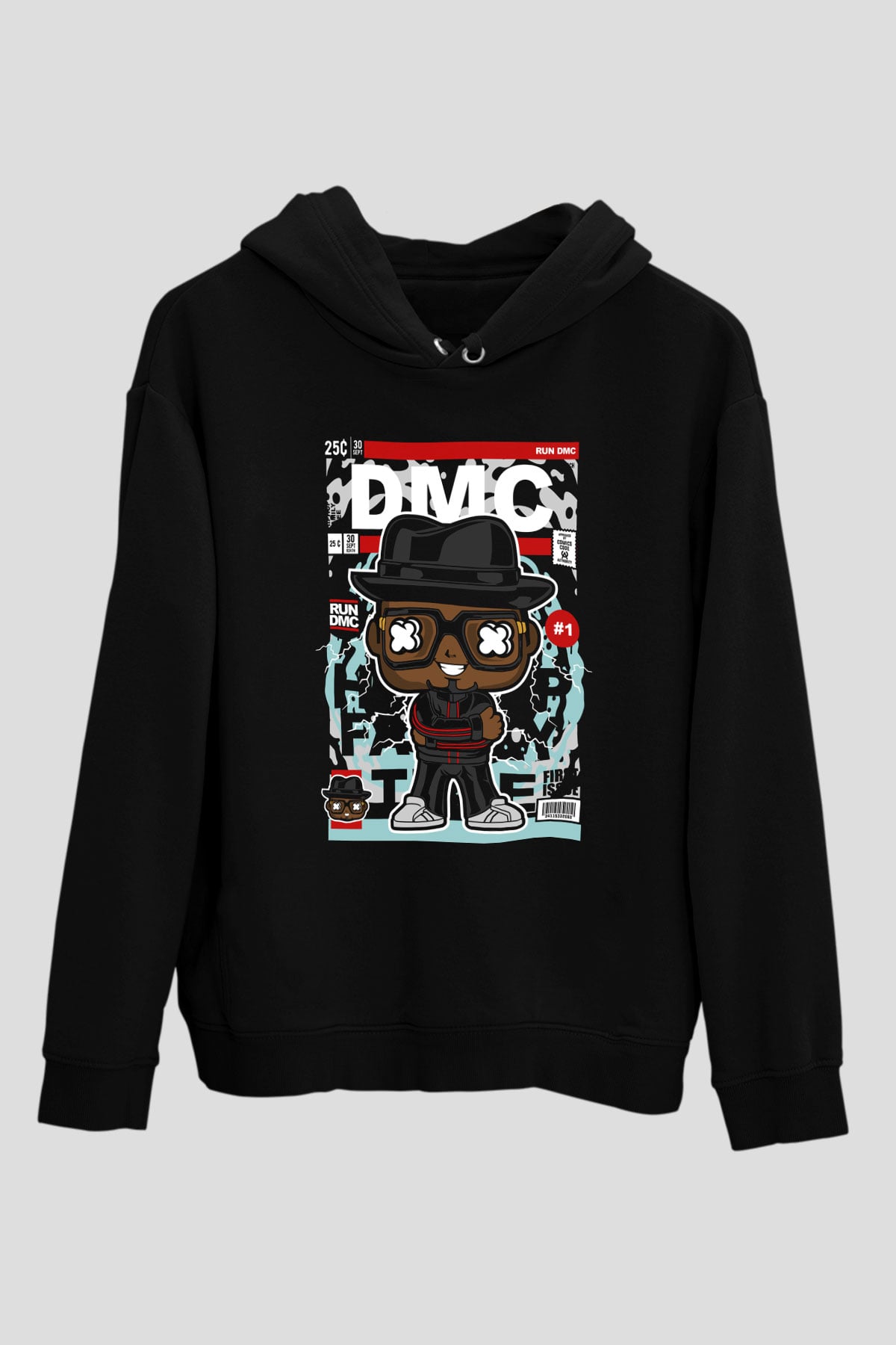 Dj Run DMC Baskılı Unisex Siyah Hoodie