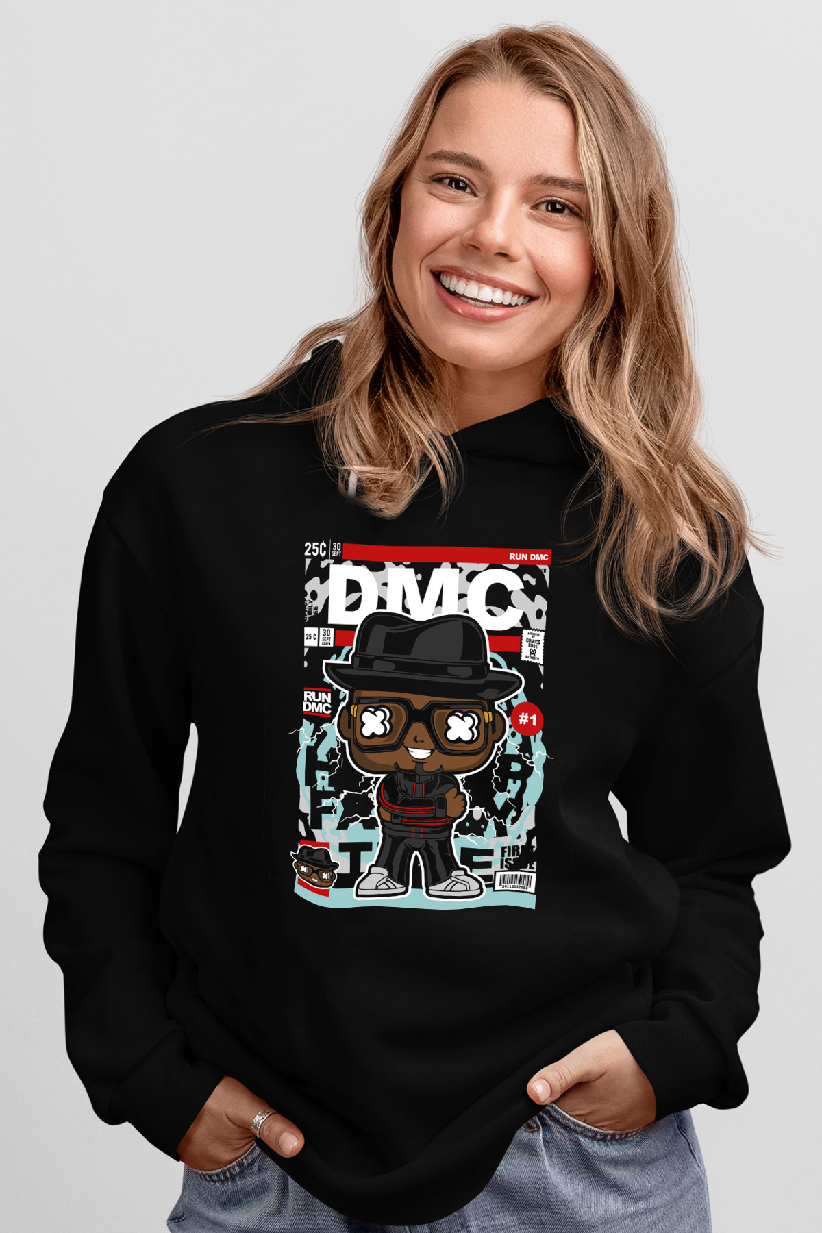 Dj Run DMC Baskılı Unisex Siyah Hoodie