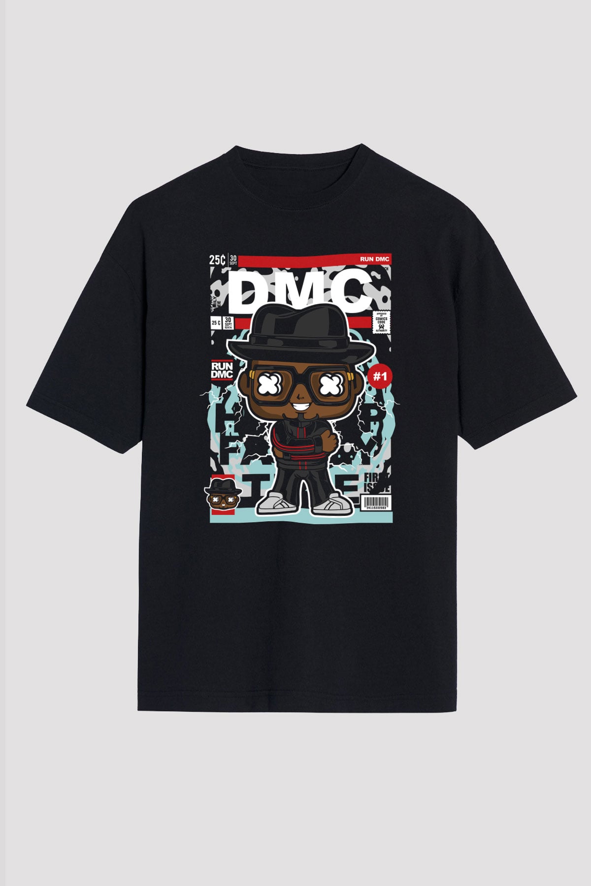 Dj Run DMC Baskılı Unisex Siyah Oversize Tişört